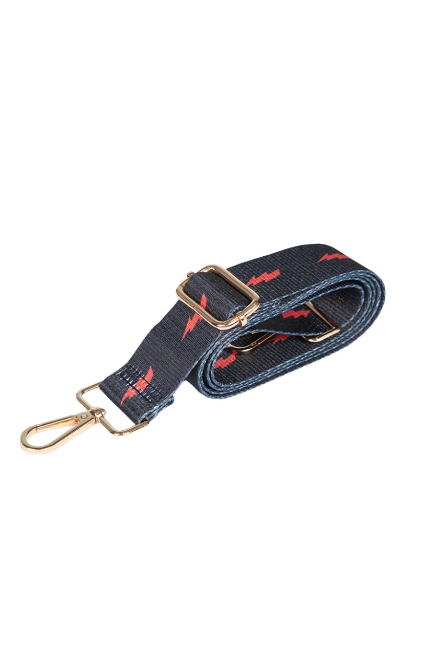 Navy Bag Strap with Red Lightning Bolts