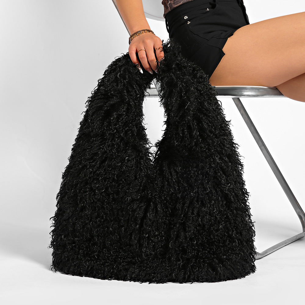 Shaggy Faux Fur Bag in Black