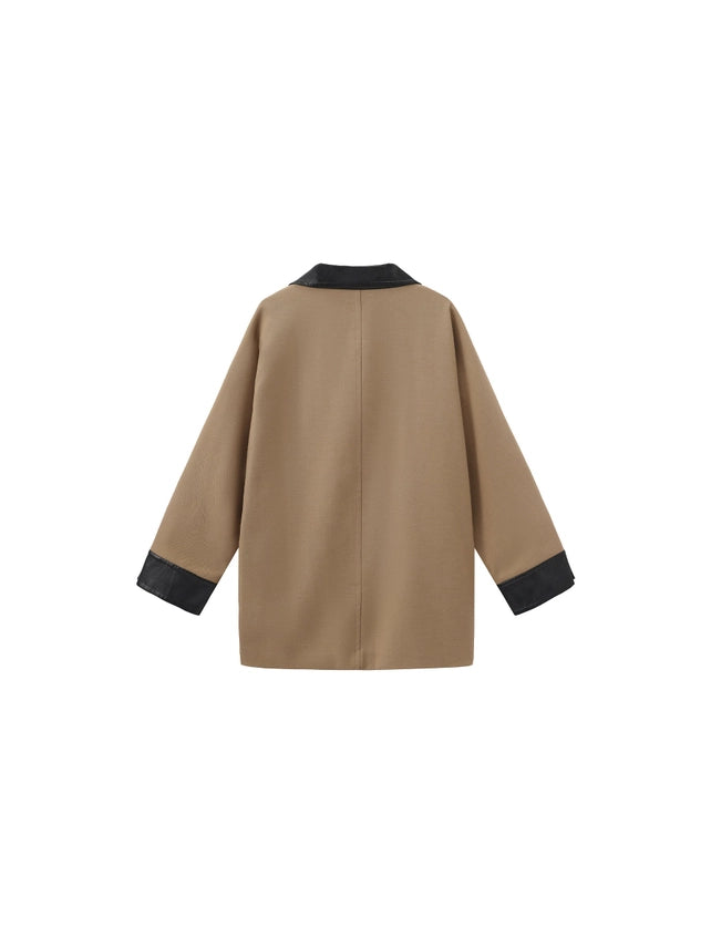 Trench Jacket with Leather Collar & Cuffs