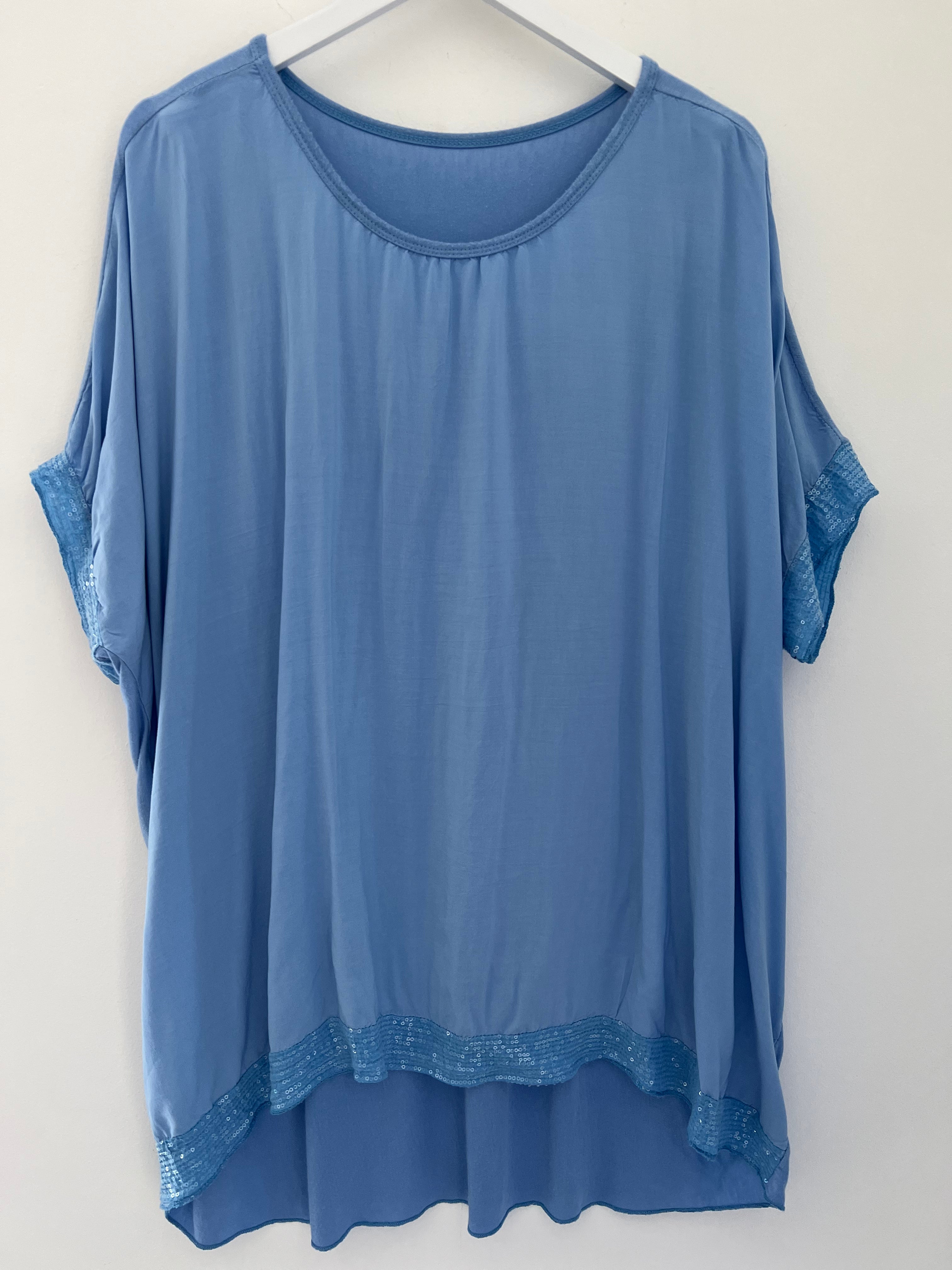 Oversized Sequin Top in Soft Blue