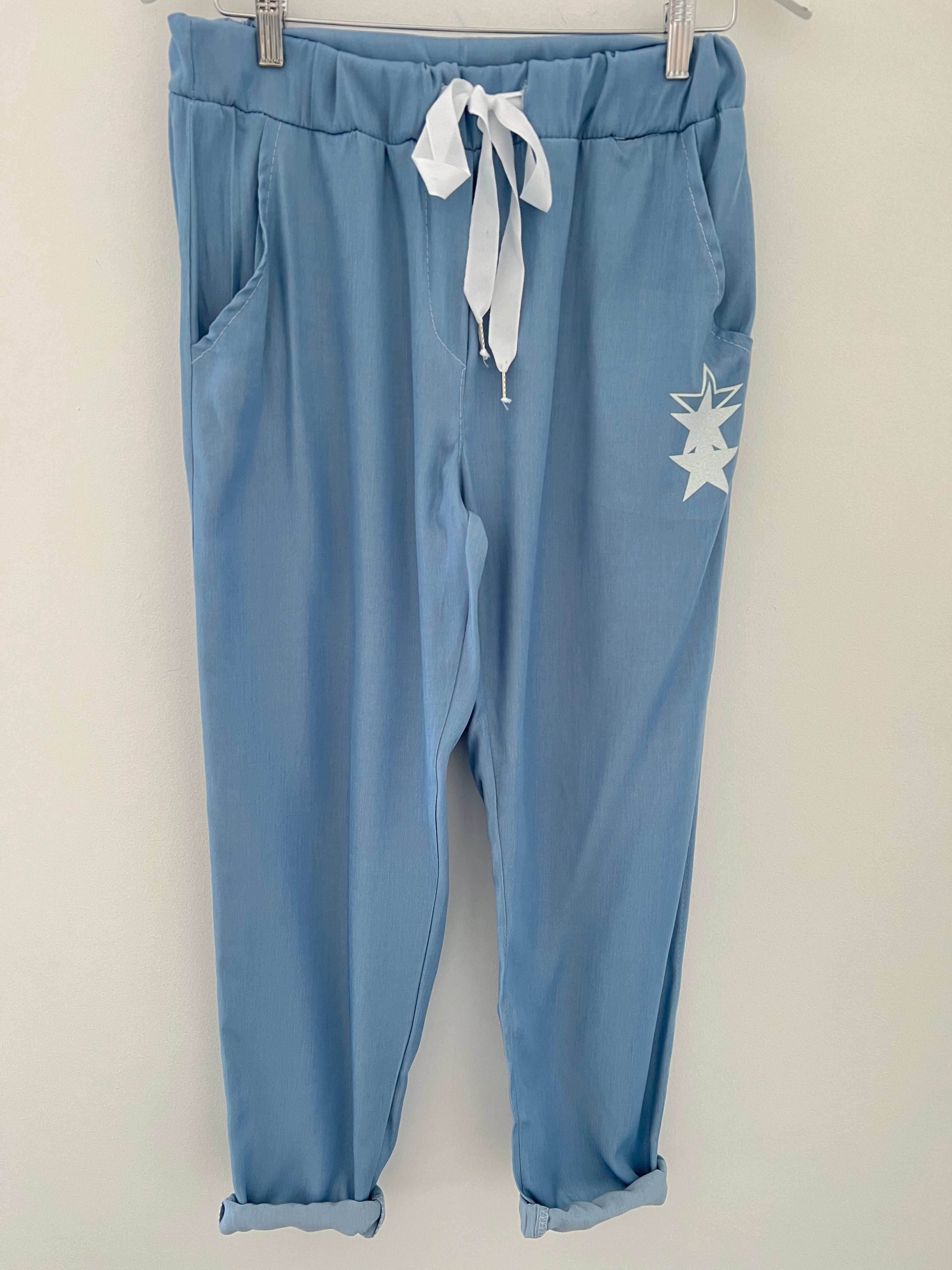 Soft Denim Blue Joggers with Star Detail