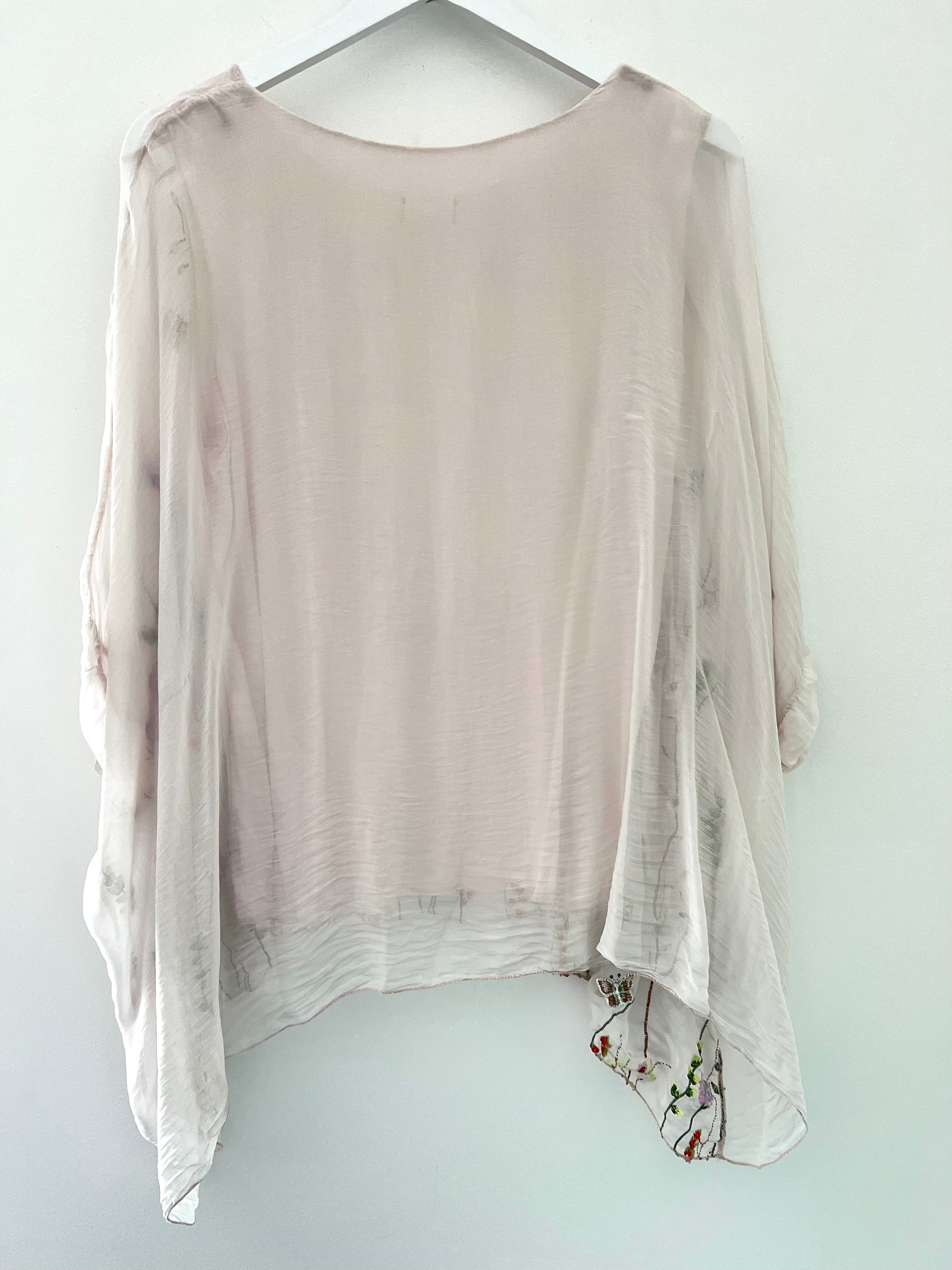 Silk Embroidered Top in Pink