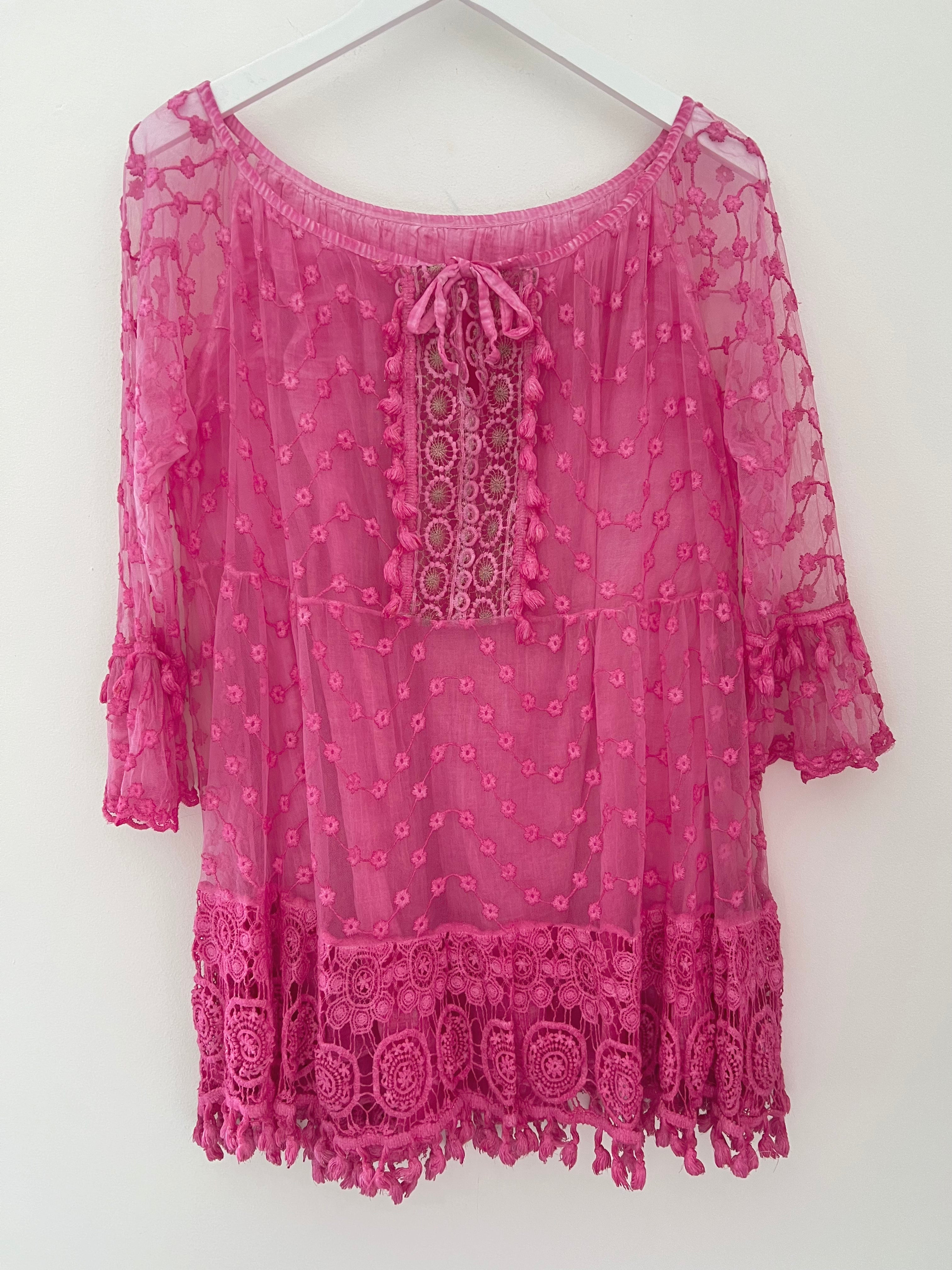 Lace Overlay Top in Pink