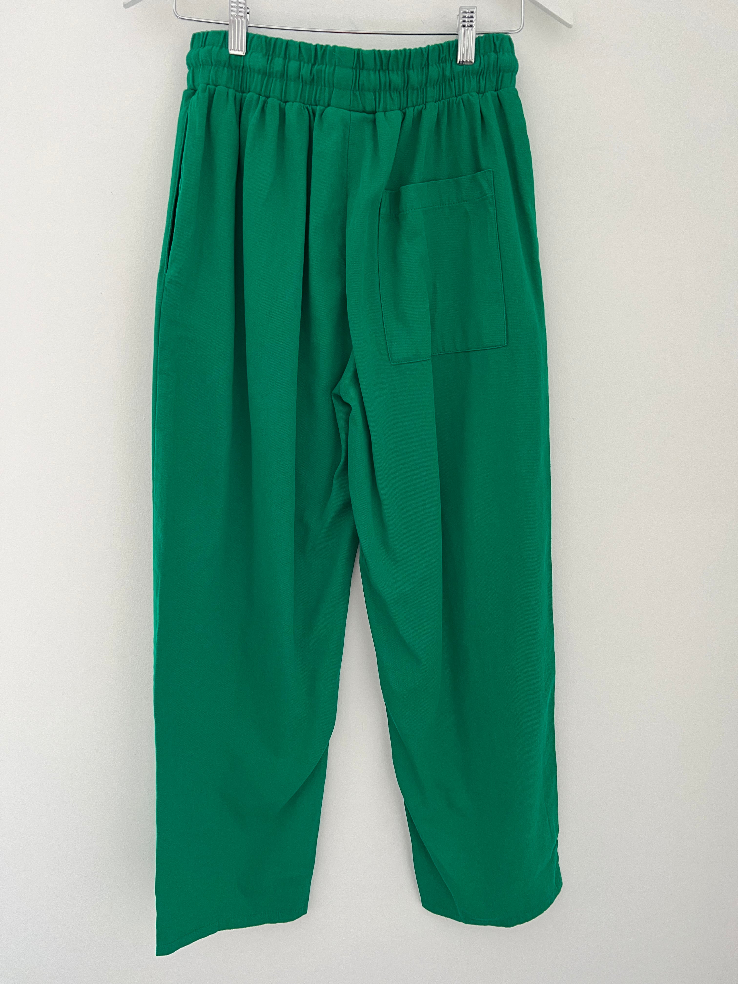 Wide Leg Cotton Trousers in Emerald