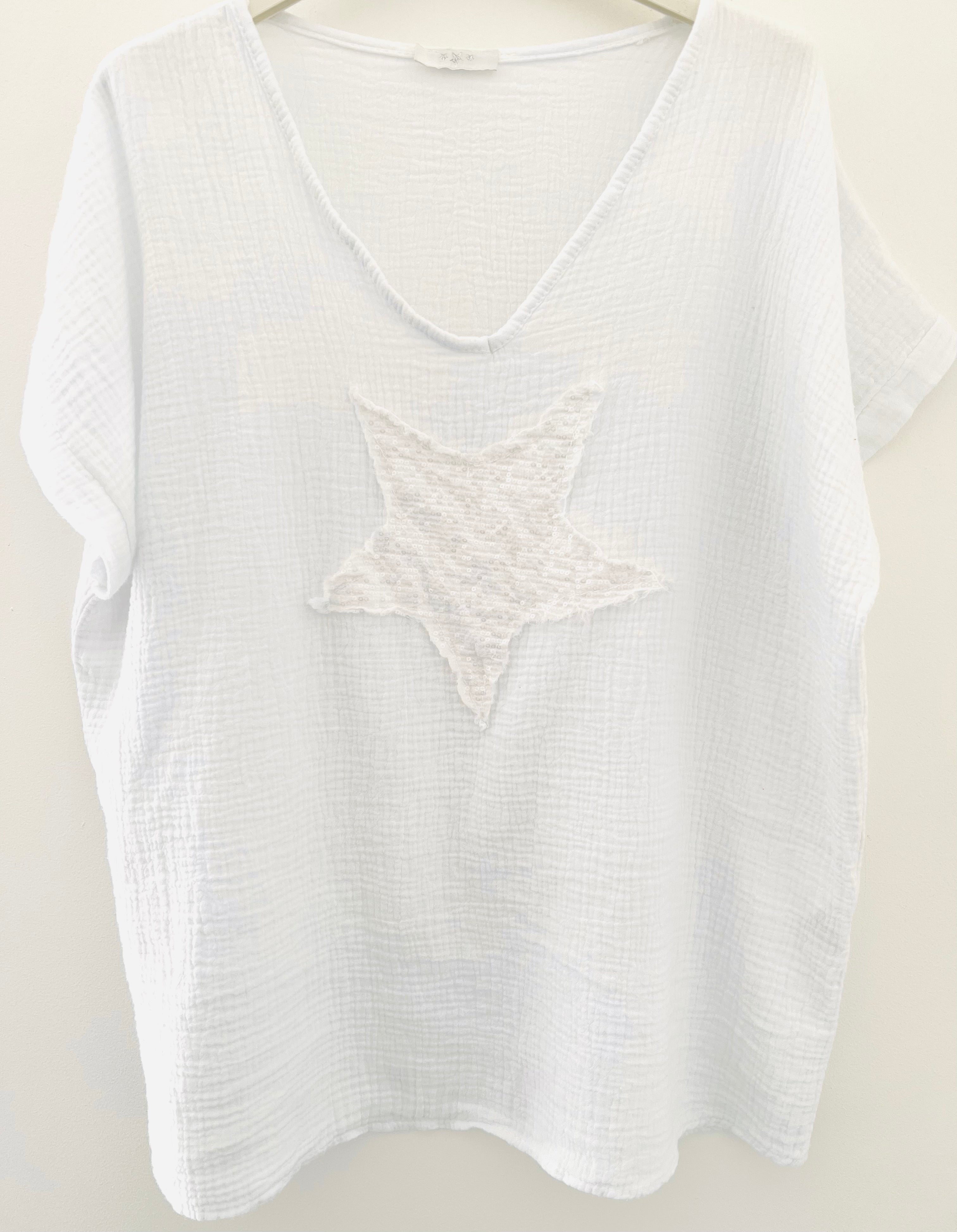 Cheesecloth Star Top in White