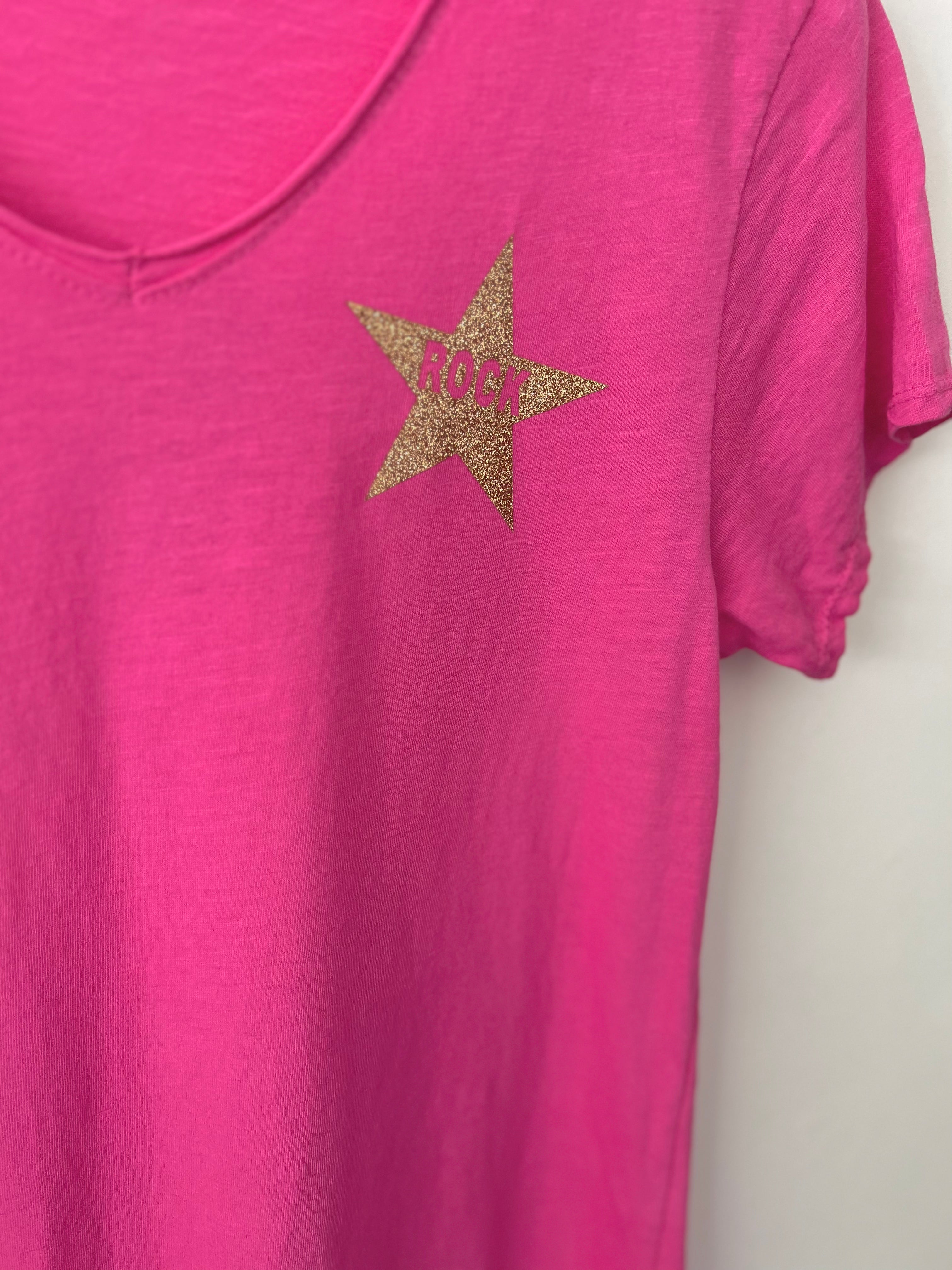 Gold Rock Star Tee in Pink