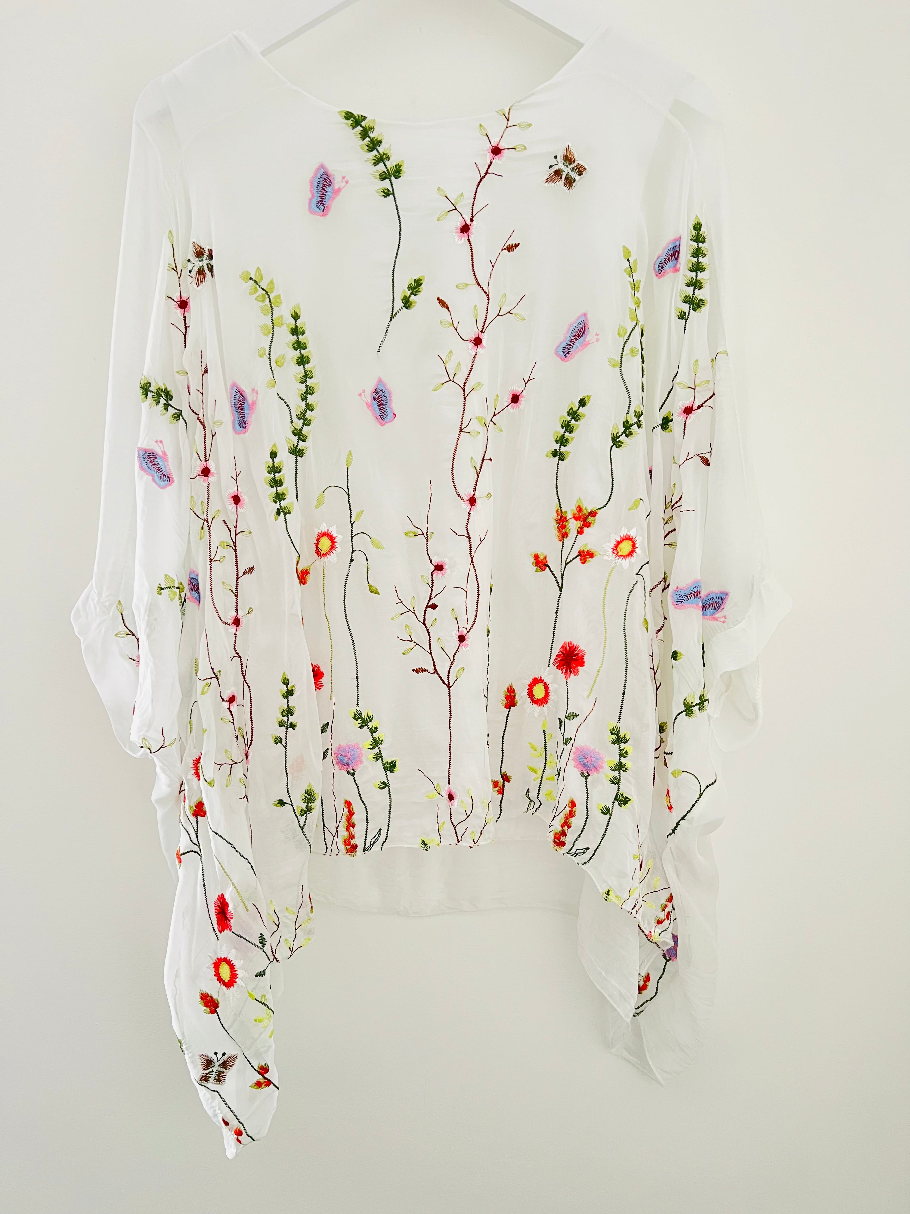 Silk Embroidered Top in White