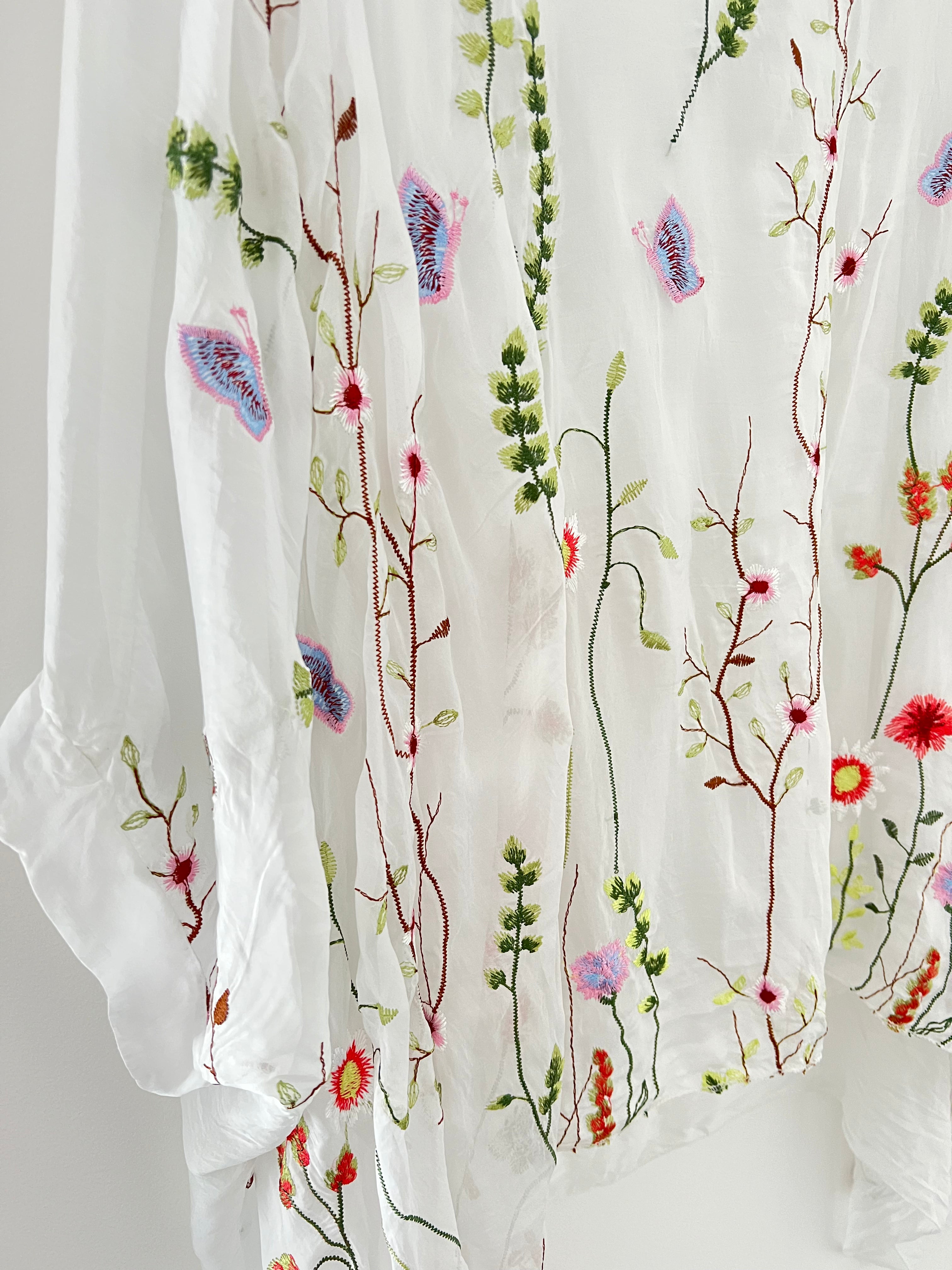 Silk Embroidered Top in White