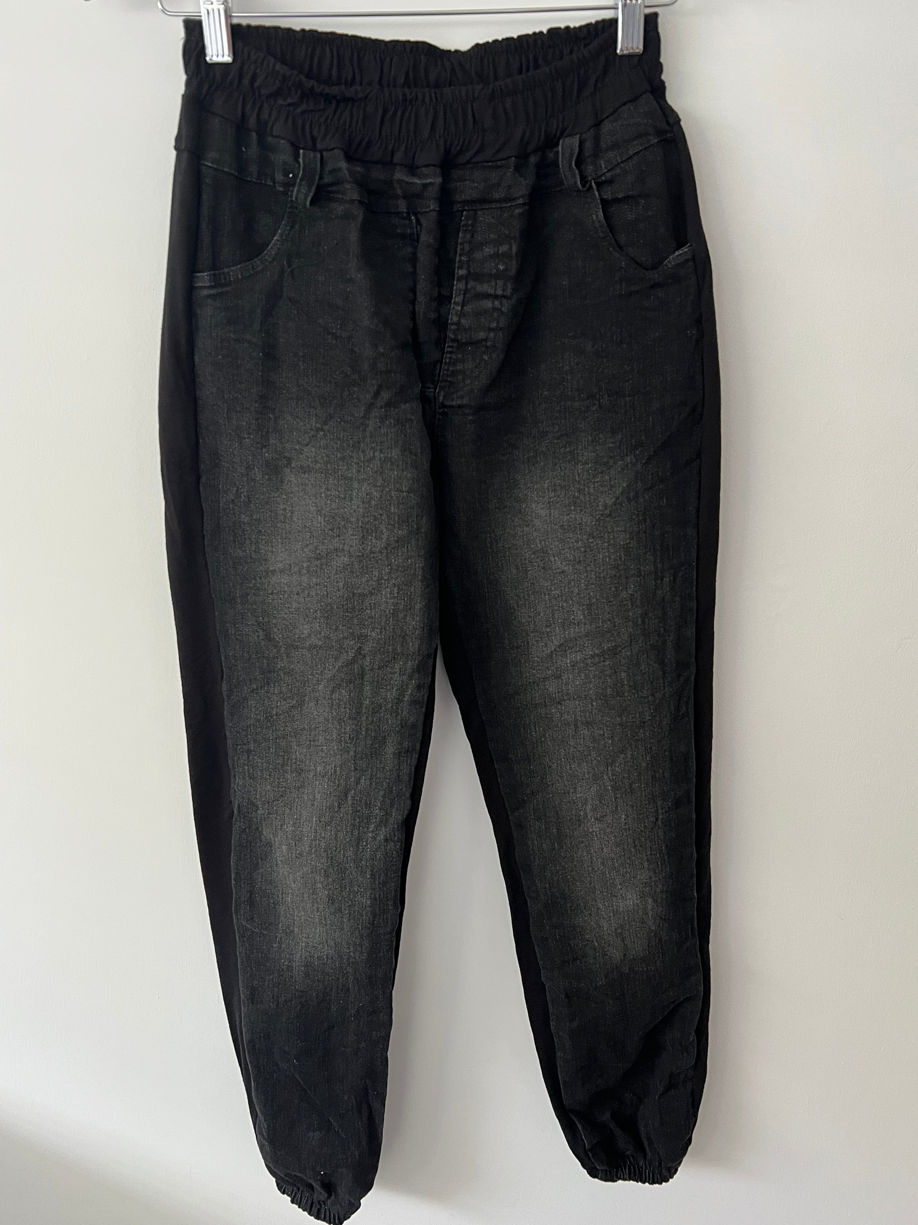 Denim & Jersey Stretch Joggers in Vintage Black