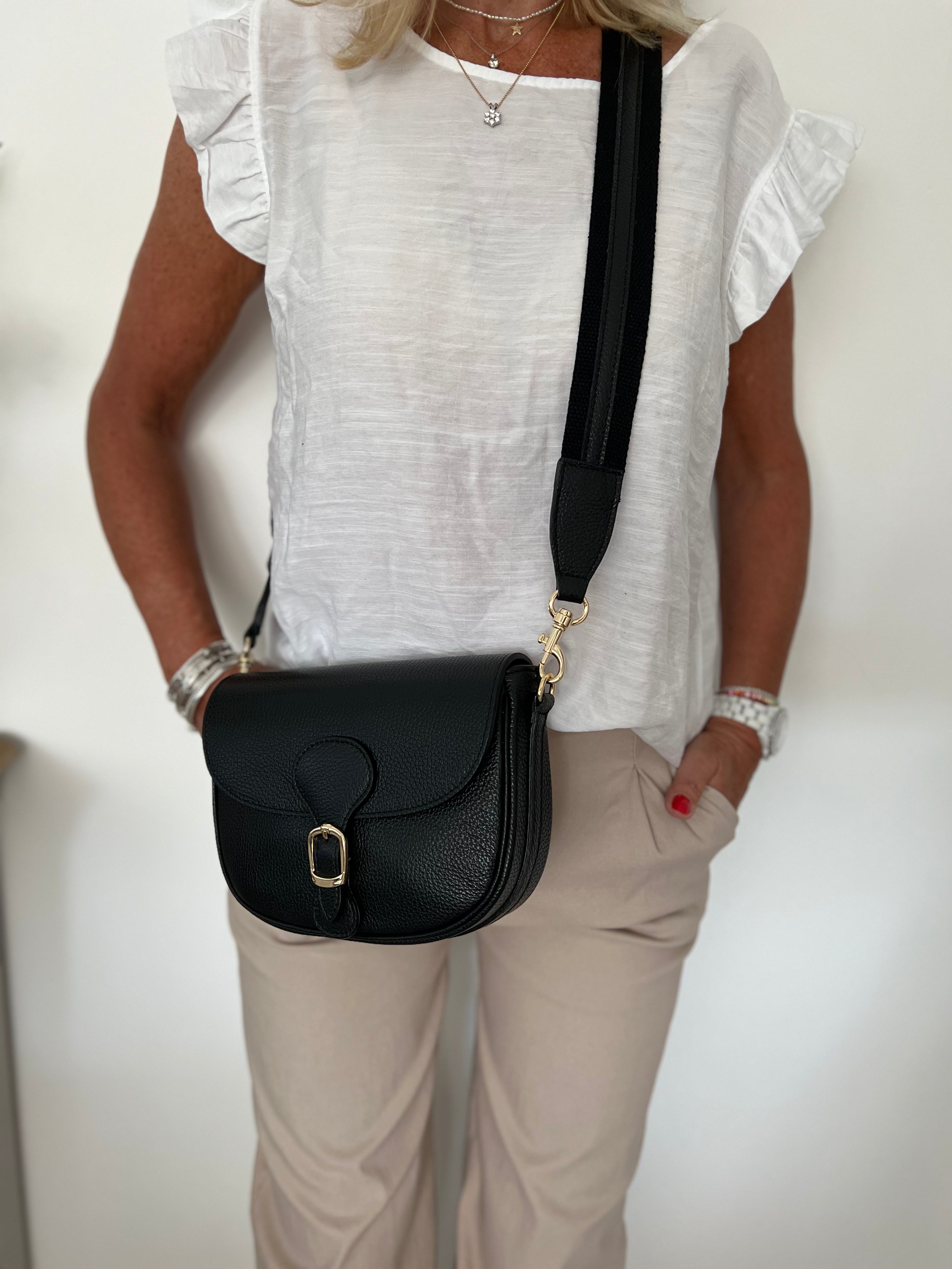 Pebble Leather Crossbody Bag in Black