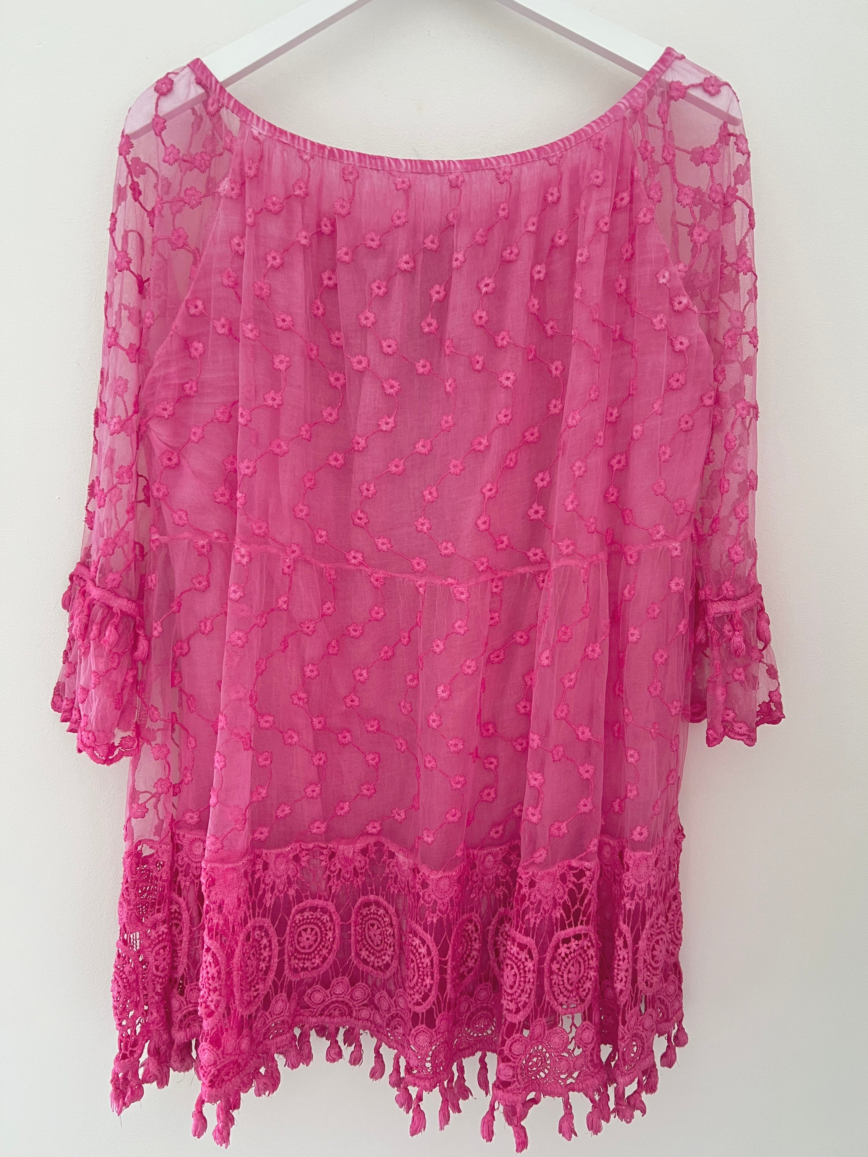 Lace Overlay Top in Pink