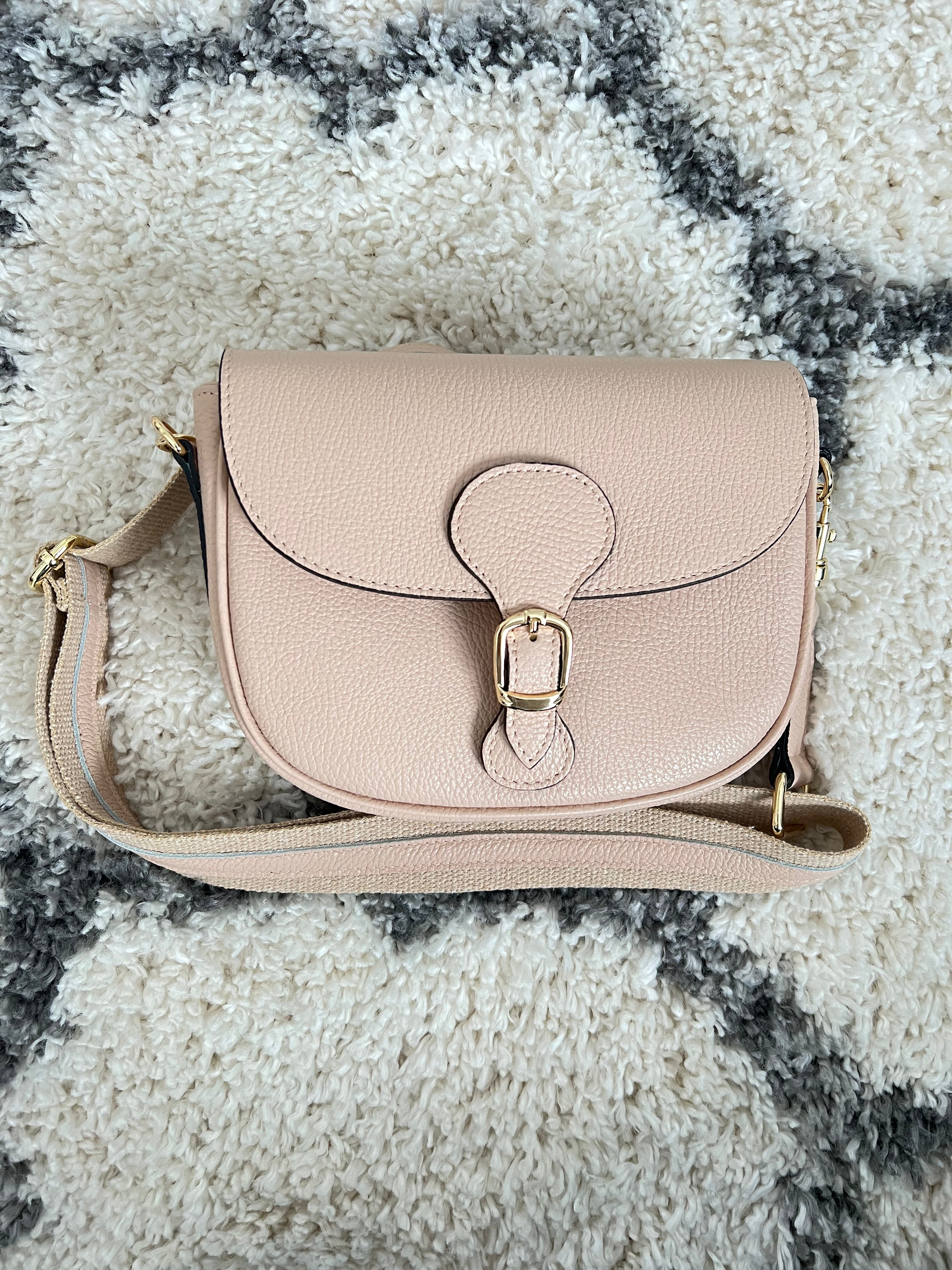 Pebble Leather Crossbody Bag in Nude