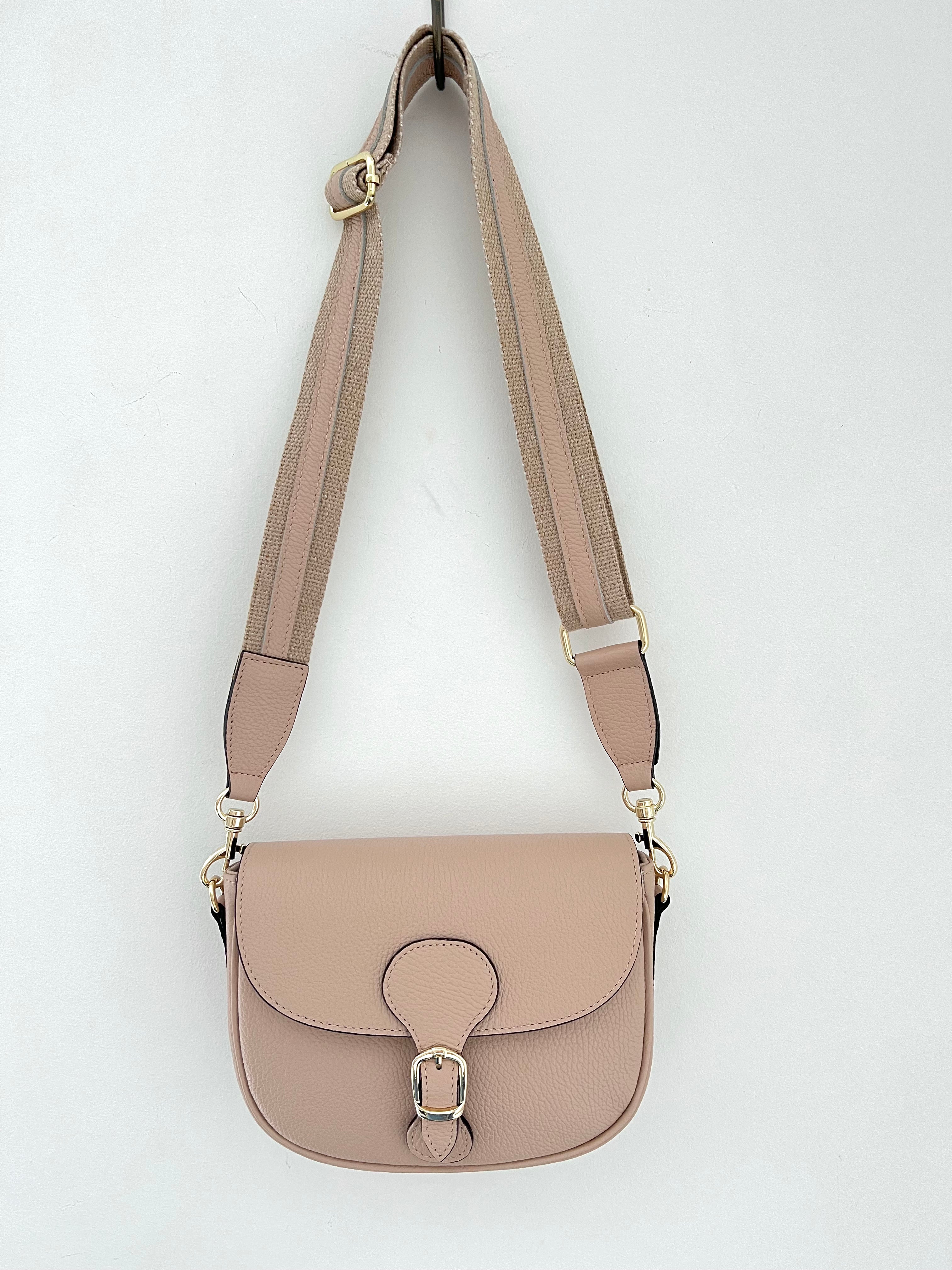 Pebble Leather Crossbody Bag in Nude