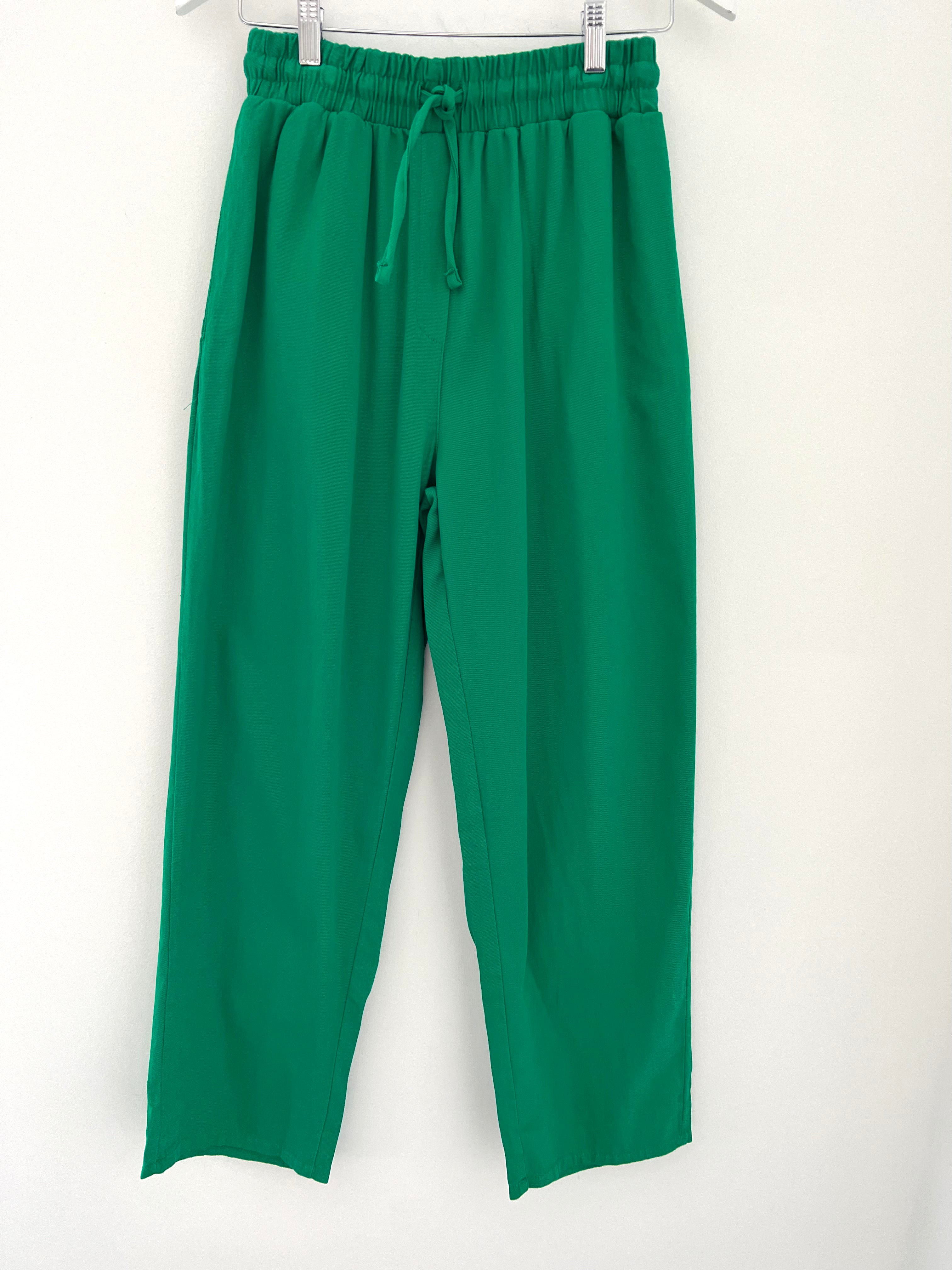 Wide Leg Cotton Trousers in Emerald