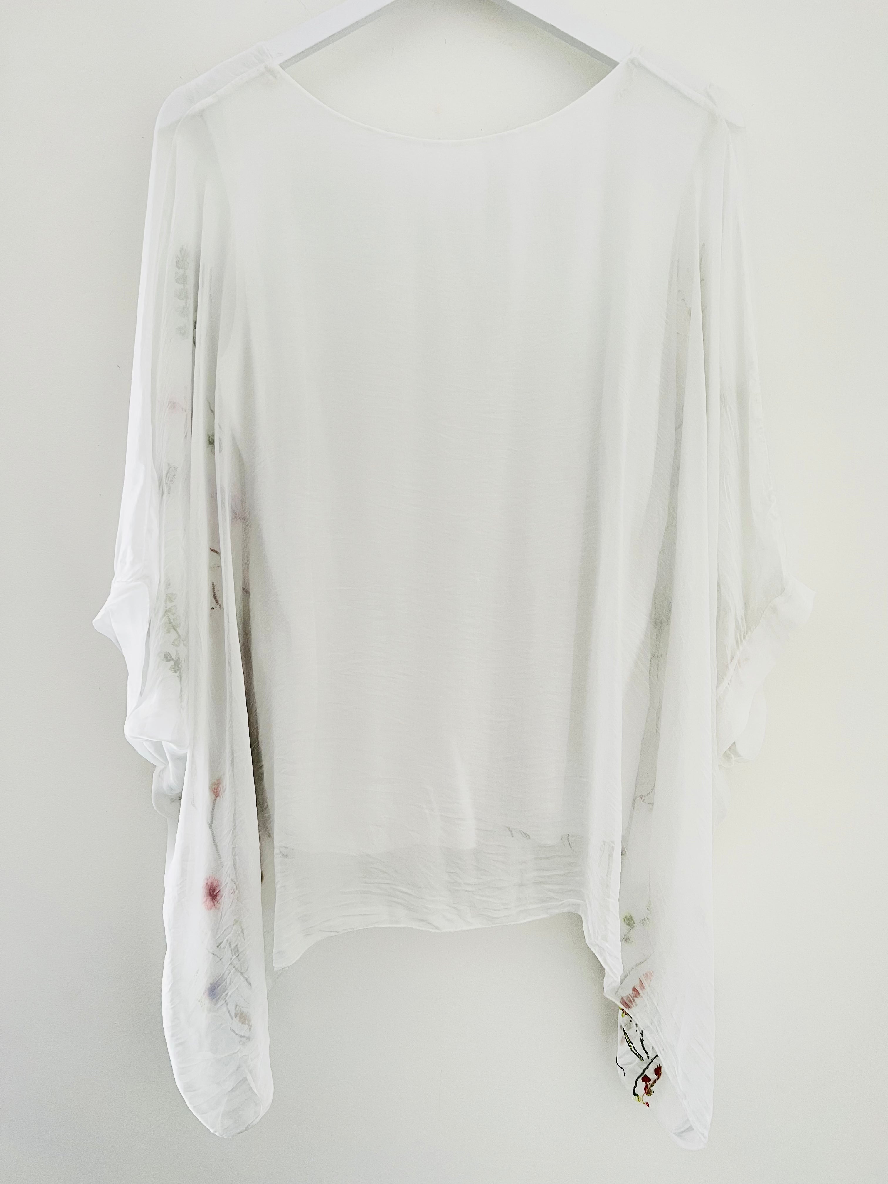 Silk Embroidered Top in White