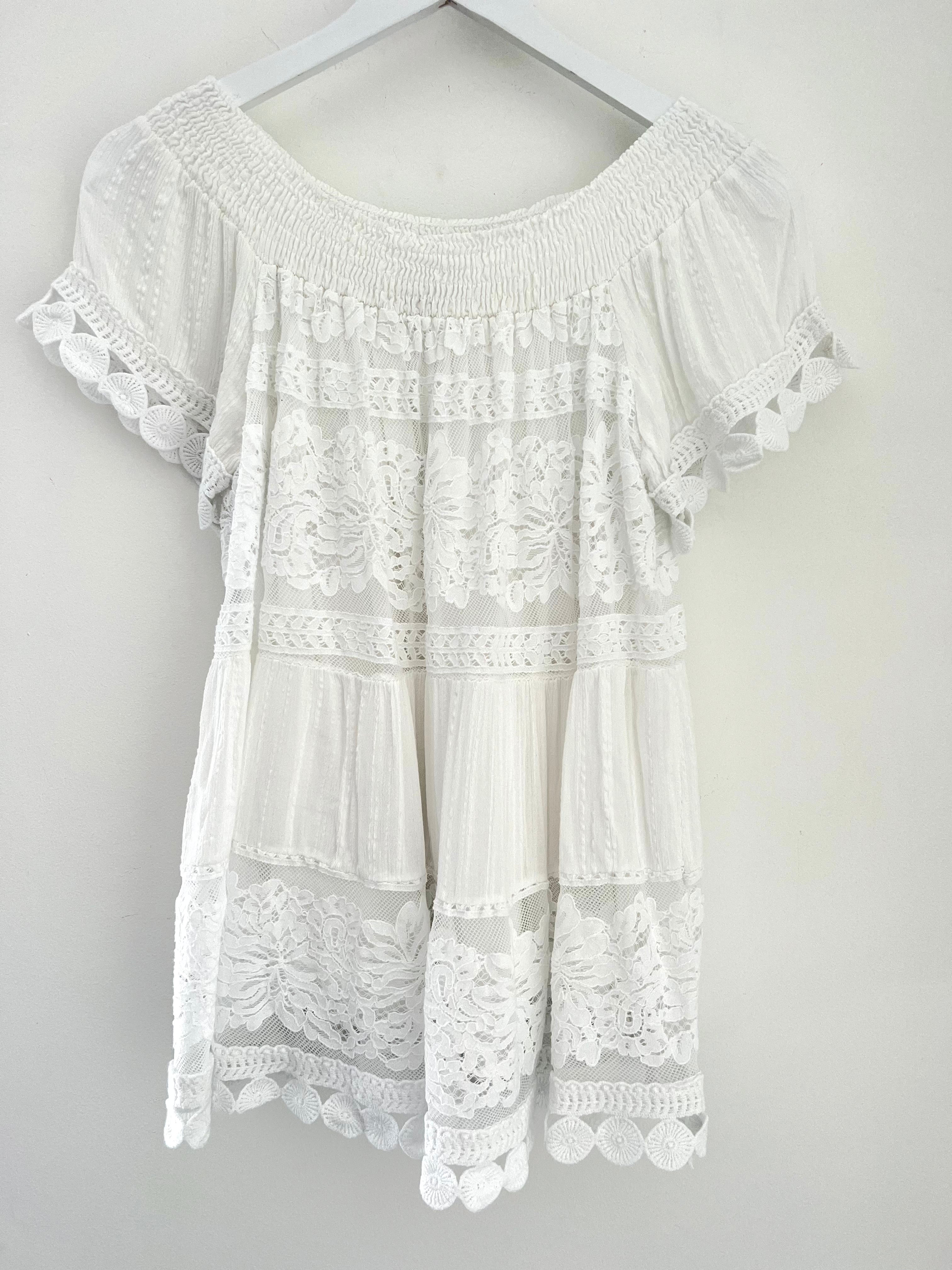 Off the Shoulder Lace Top in White