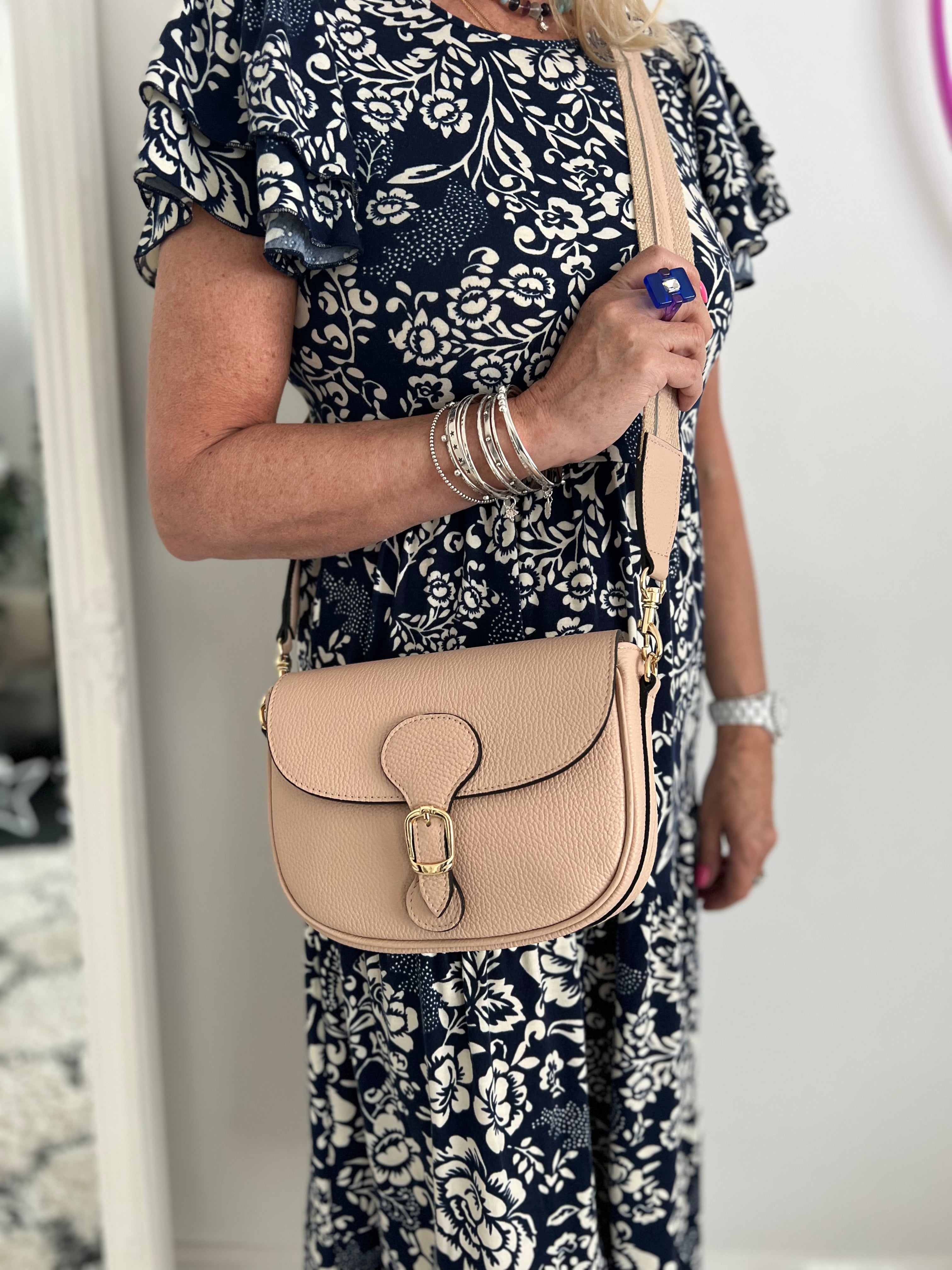 Pebble leather top crossbody bag