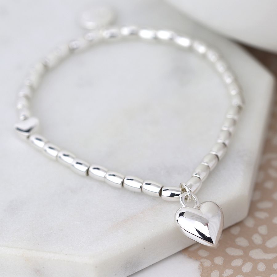 Puff Heart Silver Bead Bracelet