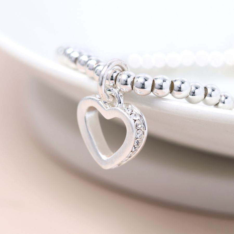 Silver Crystal Edged Heart Bracelet