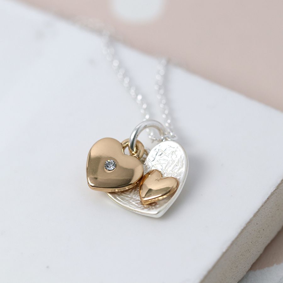 Silver Necklace with Double Hearts