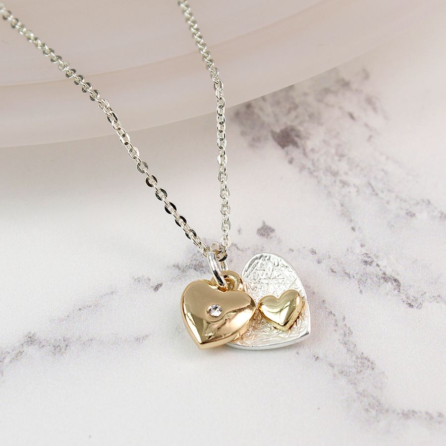 Silver Necklace with Double Hearts