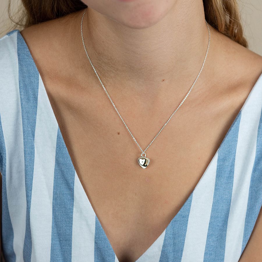 Silver Necklace with Double Hearts