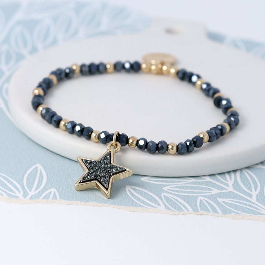 Midnight & Gold Bead and Star Bracelet