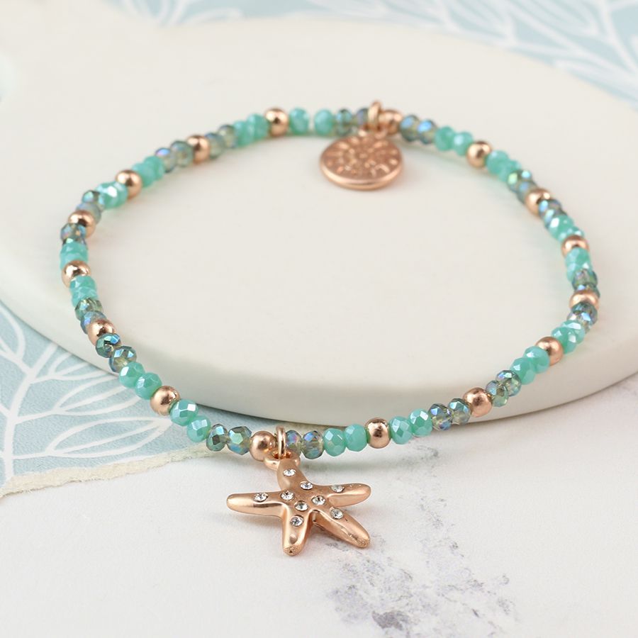 Aqua & Gold Starfish Bracelet