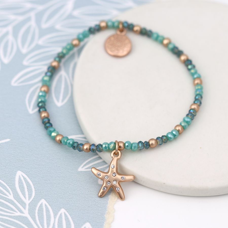 Aqua & Gold Starfish Bracelet