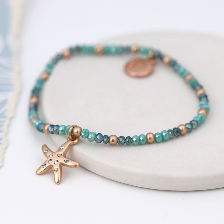 Aqua & Gold Starfish Bracelet