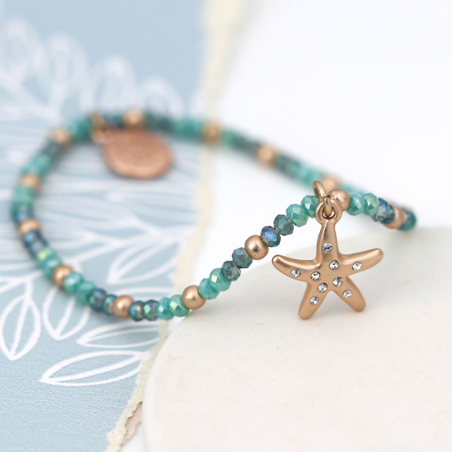 Aqua & Gold Starfish Bracelet