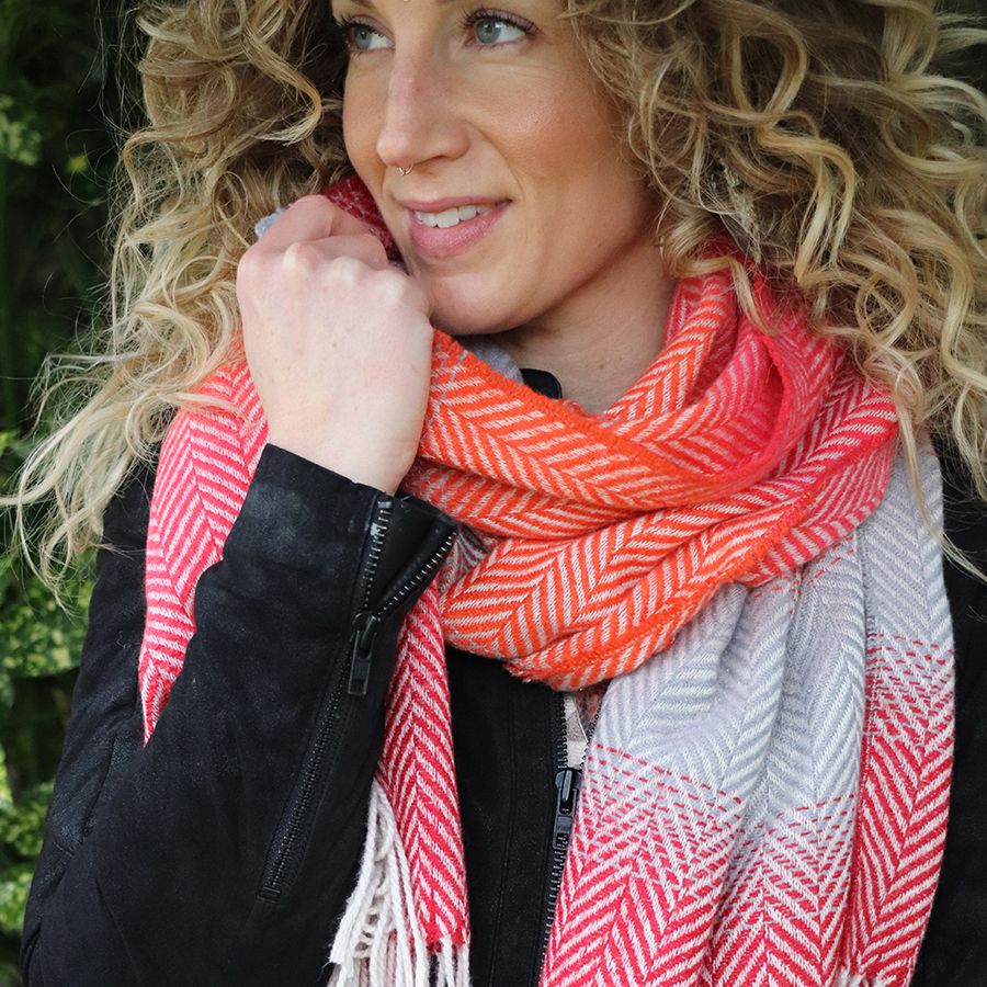 Ombre Check Scarf in Red & Orange