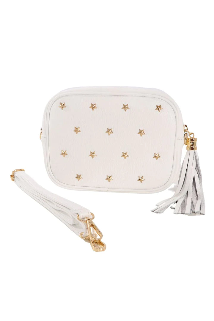 Leather Star Studded Crossbody Bag in White