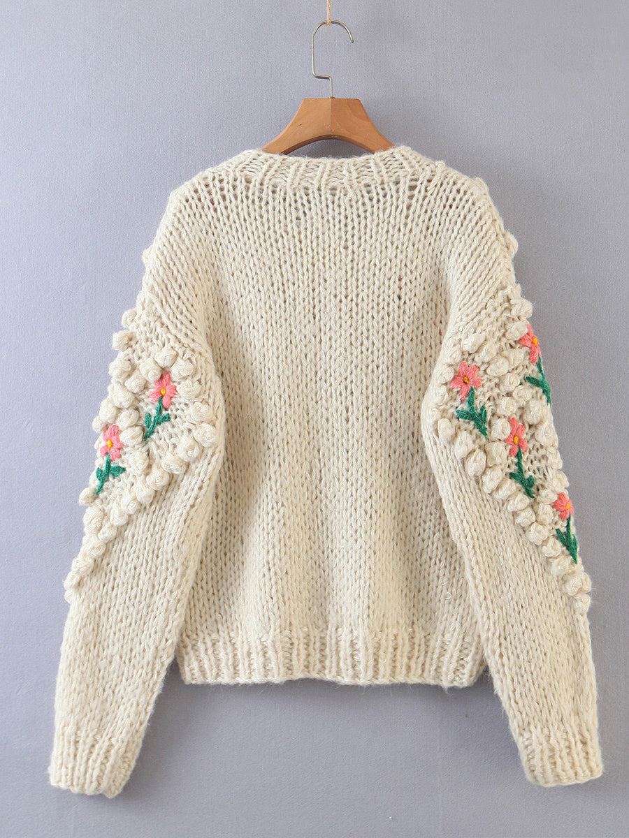 Hand Knitted Cardi with Embroidered Flowers