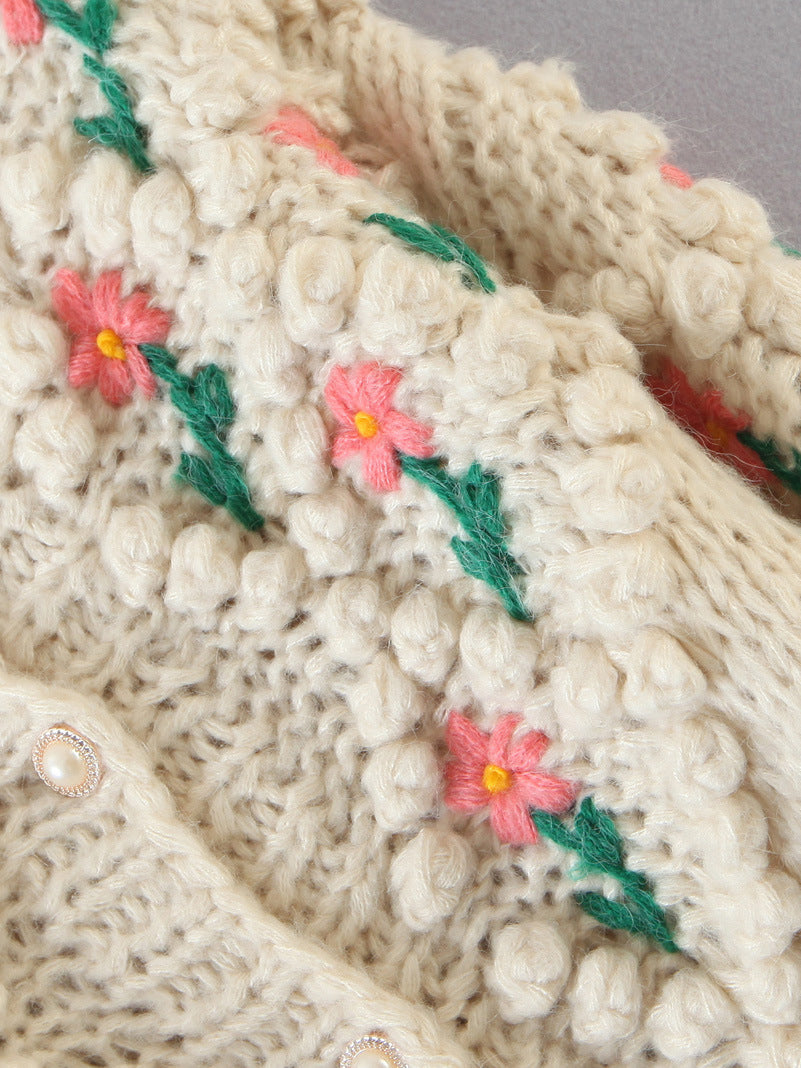 Hand Knitted Cardi with Embroidered Flowers