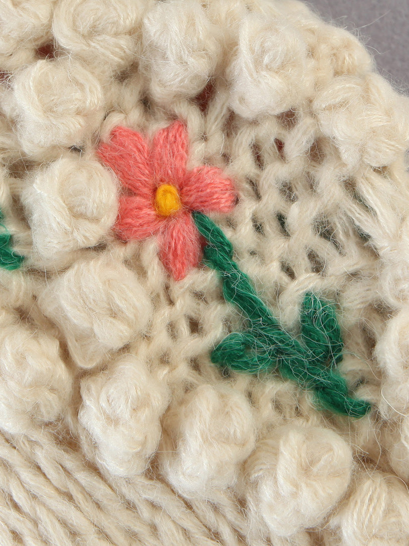 Hand Knitted Cardi with Embroidered Flowers