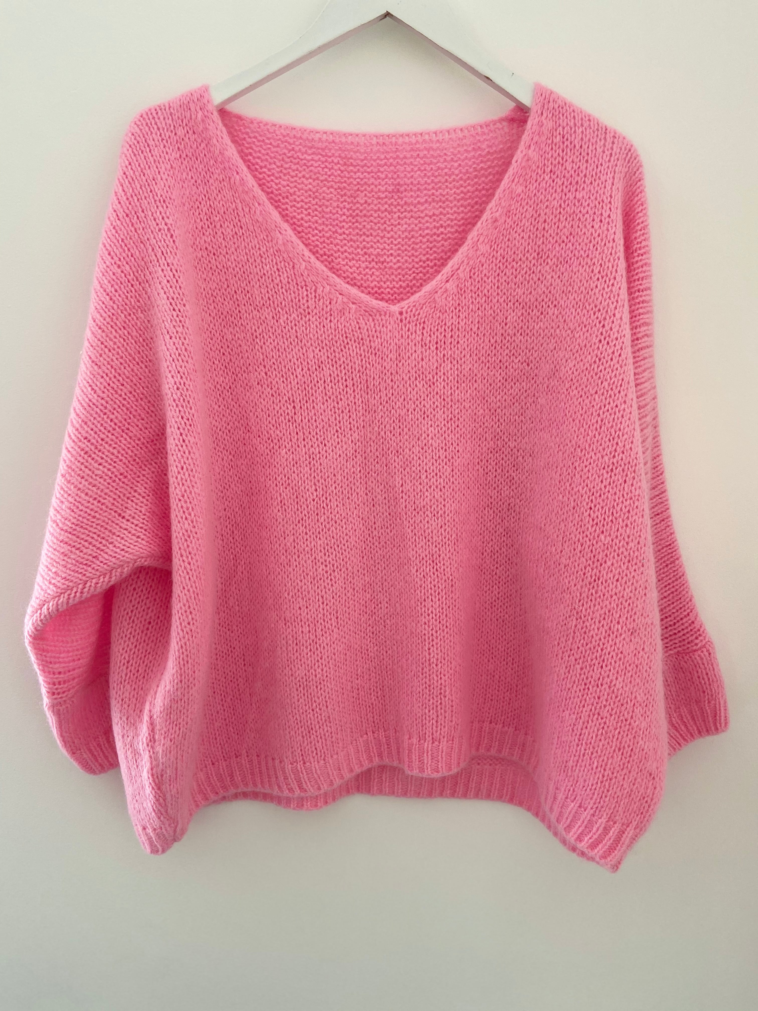 V Neck Jumper in Candy Pink