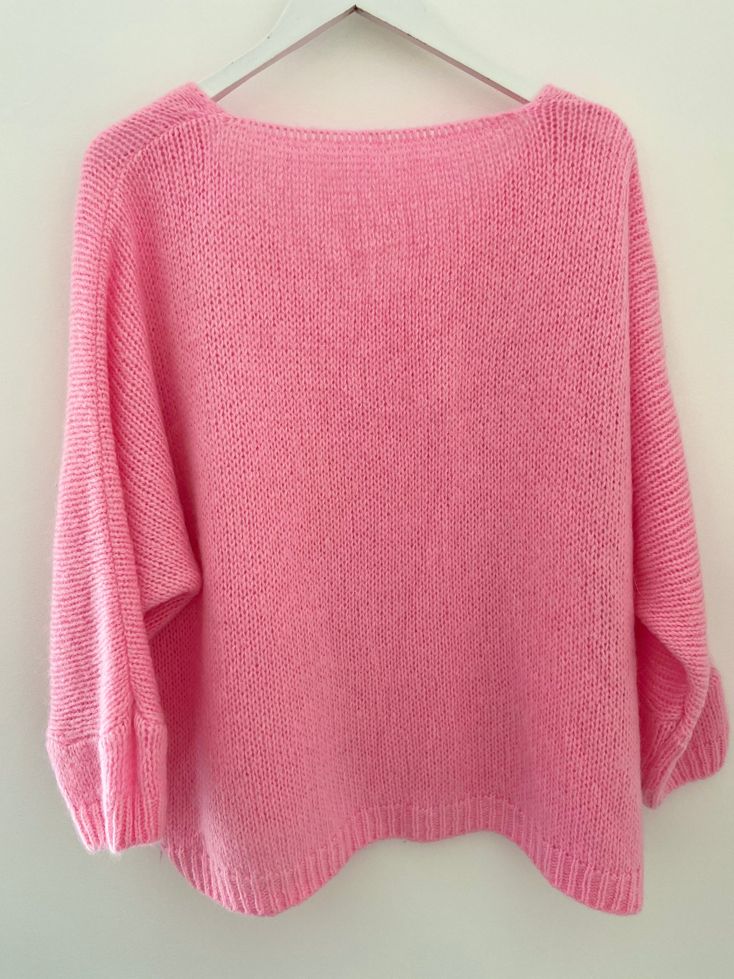 V Neck Jumper in Candy Pink