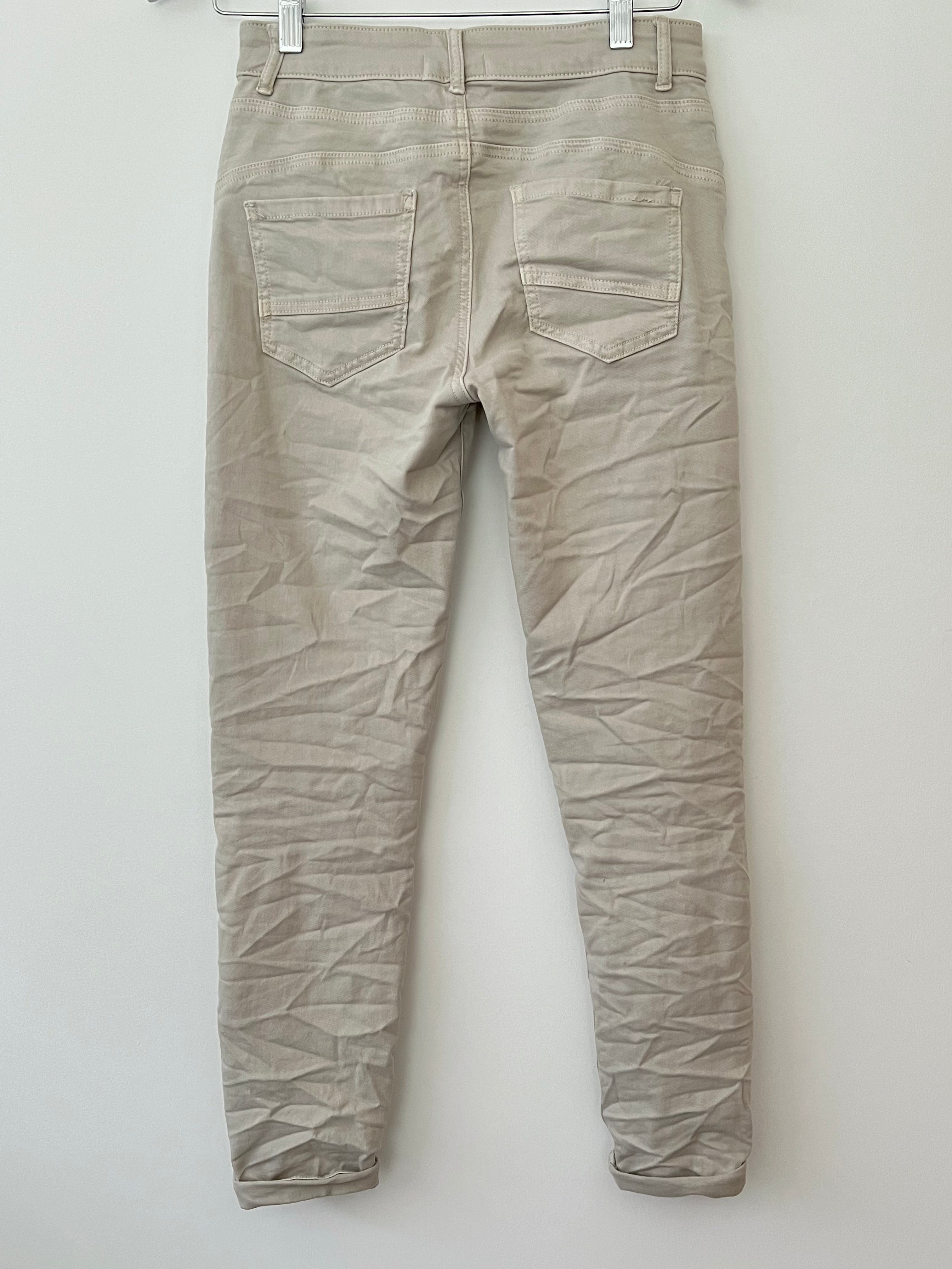 Button Fly Stretch Jeans in Stone