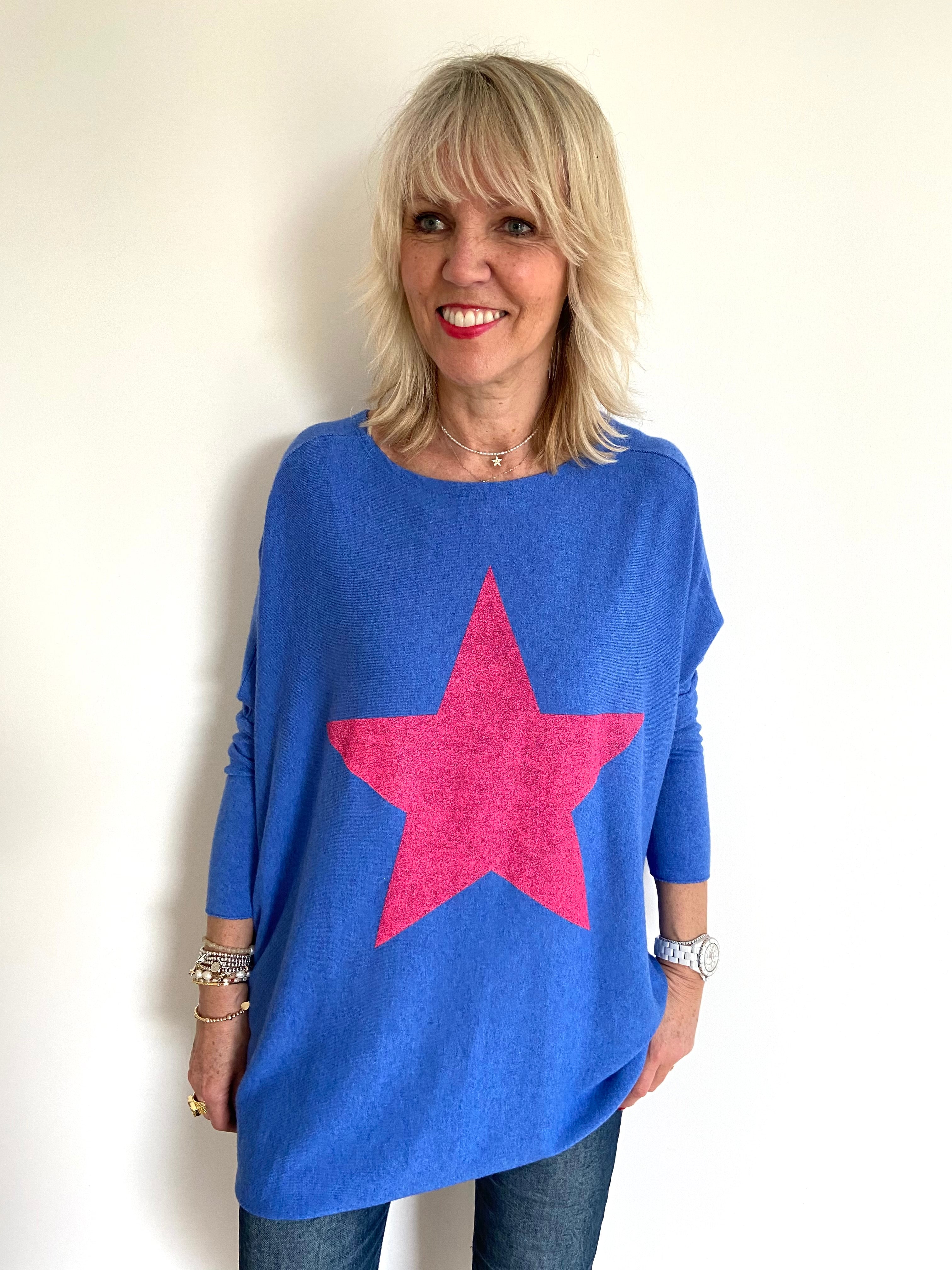 Reversible Poncho Star Jumper in Cornflower Blue