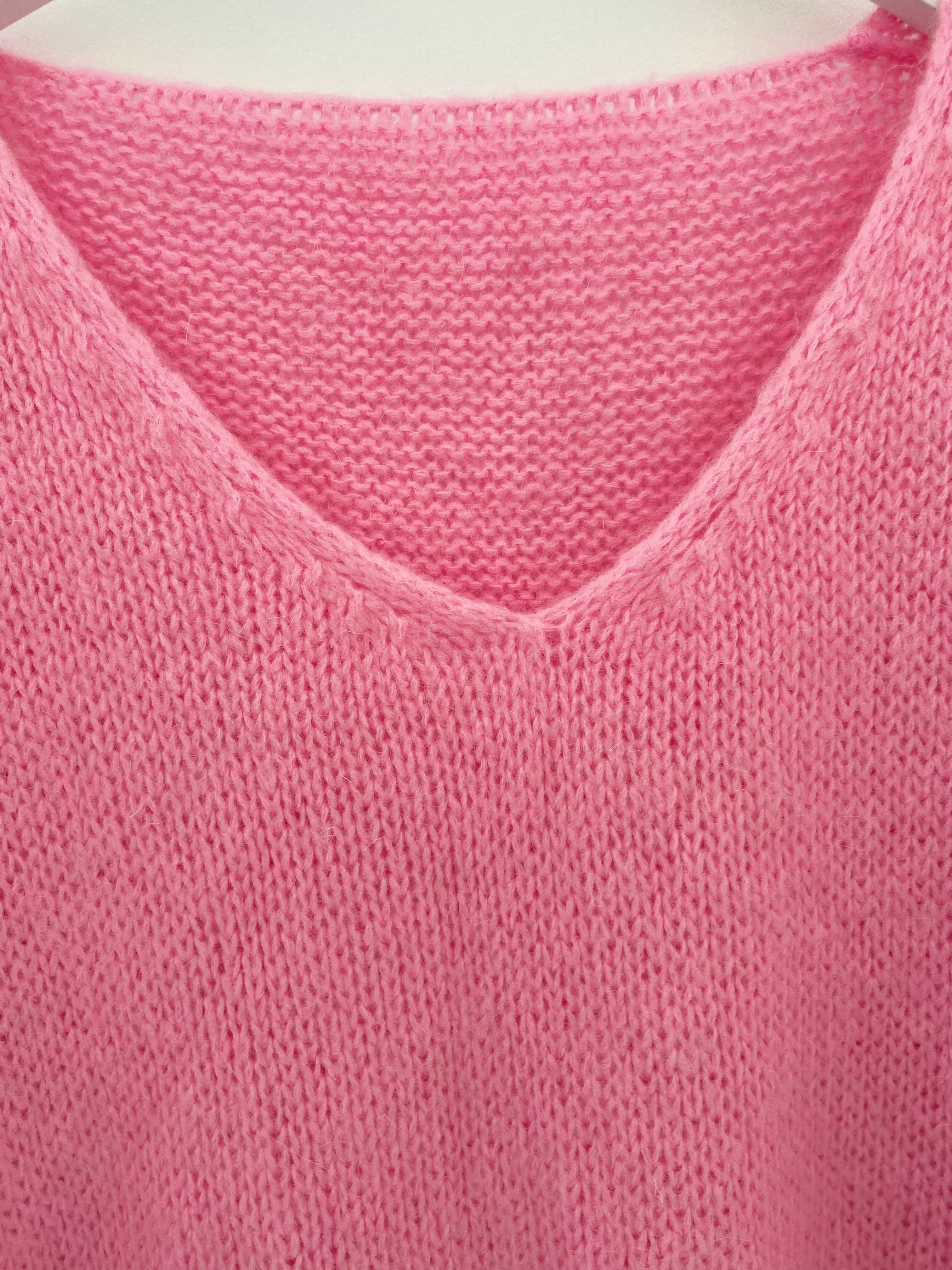 V Neck Jumper in Candy Pink