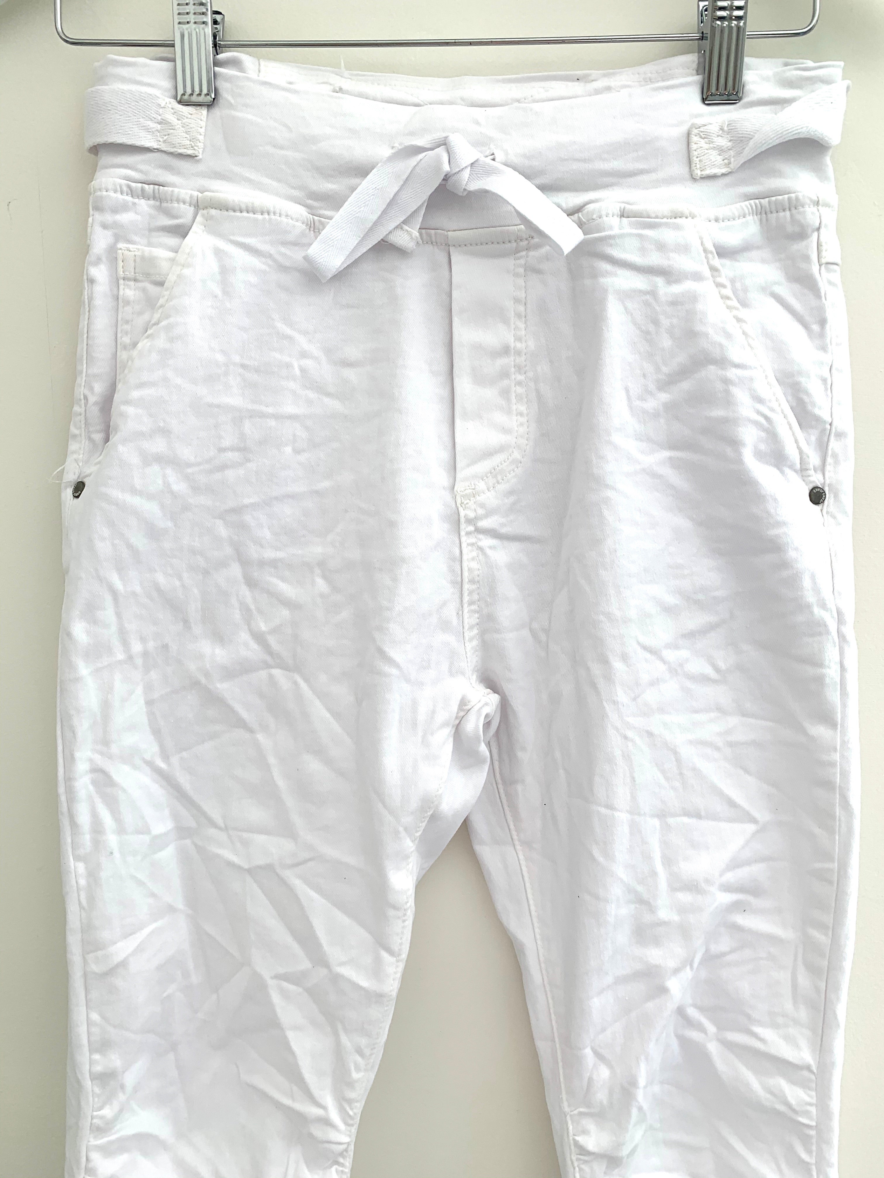 White Jean Joggers