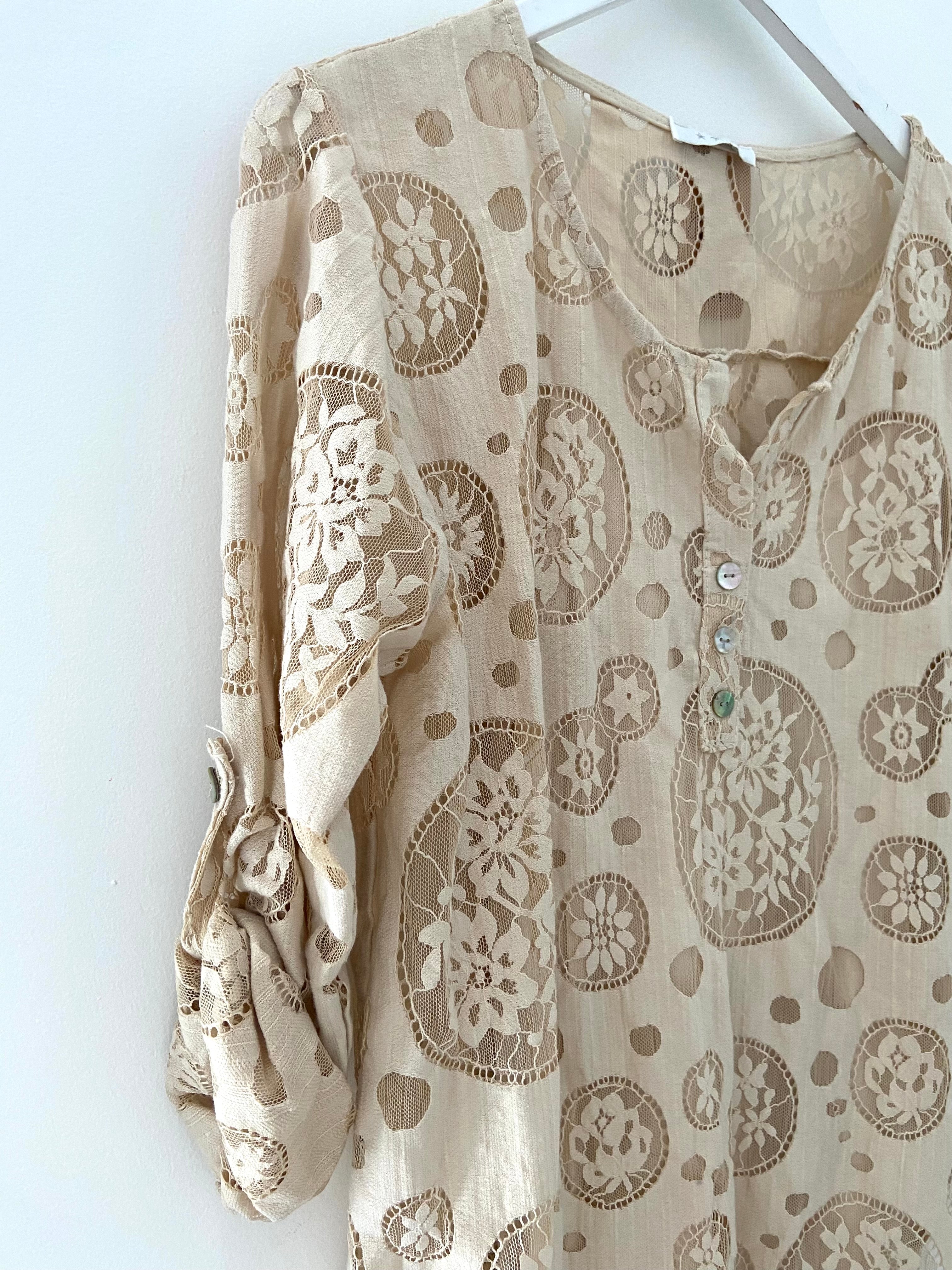 Lace Blouse & Camisole in Stone