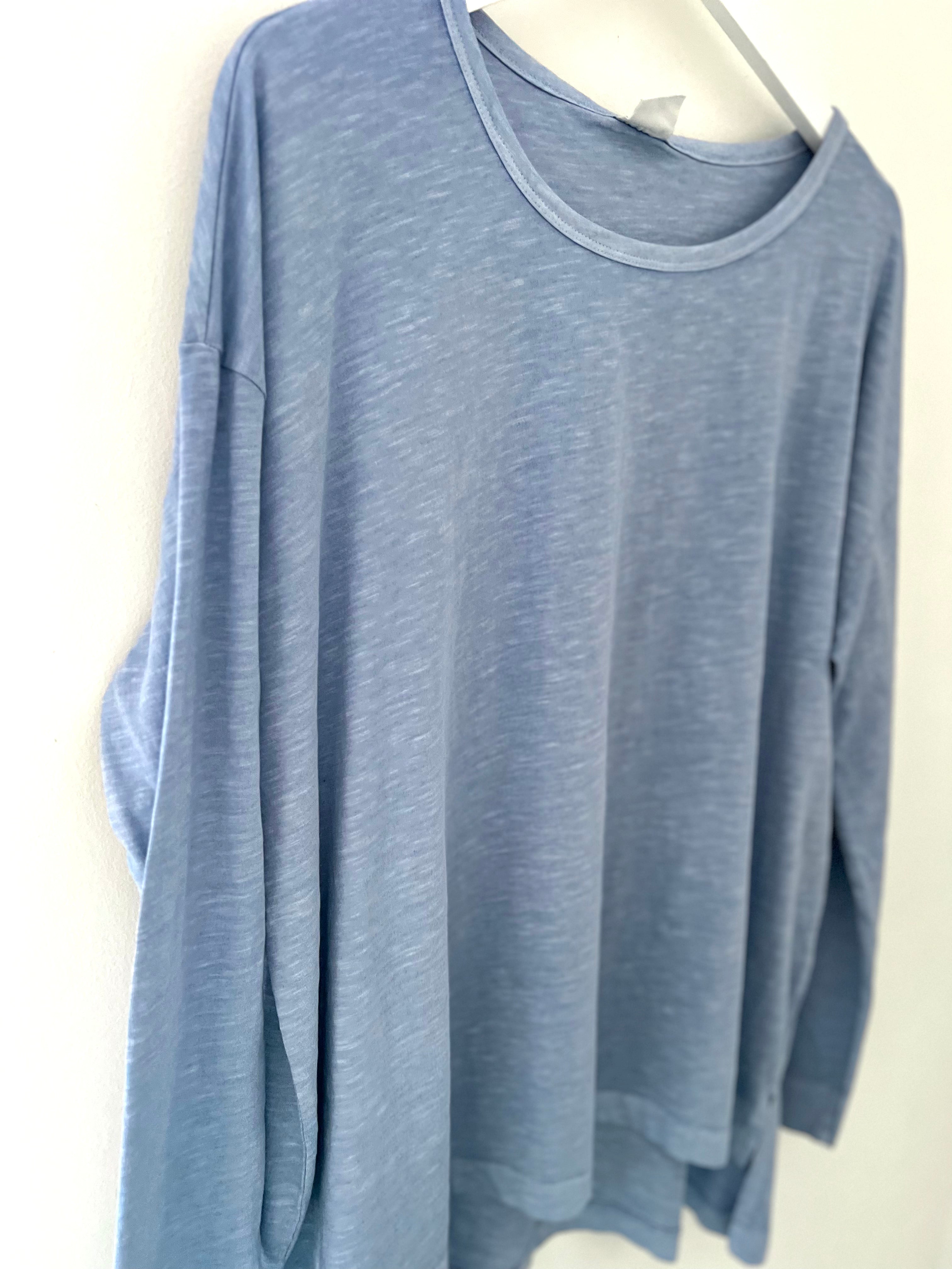 Long Sleeve Cotton Top in Blue