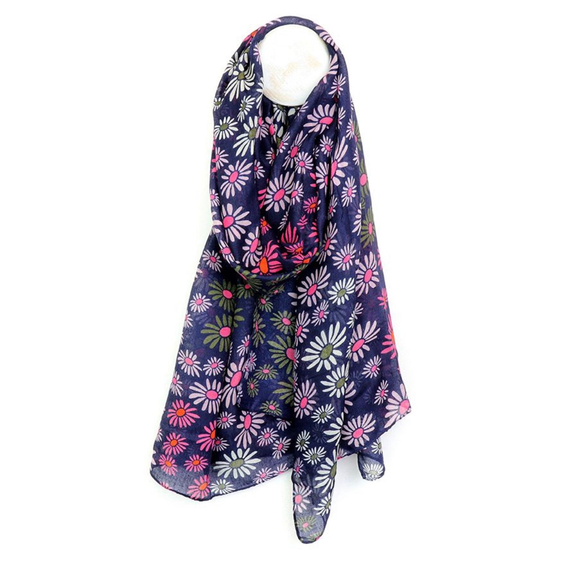 Recycled Scarf in Blue & Pink Daisy