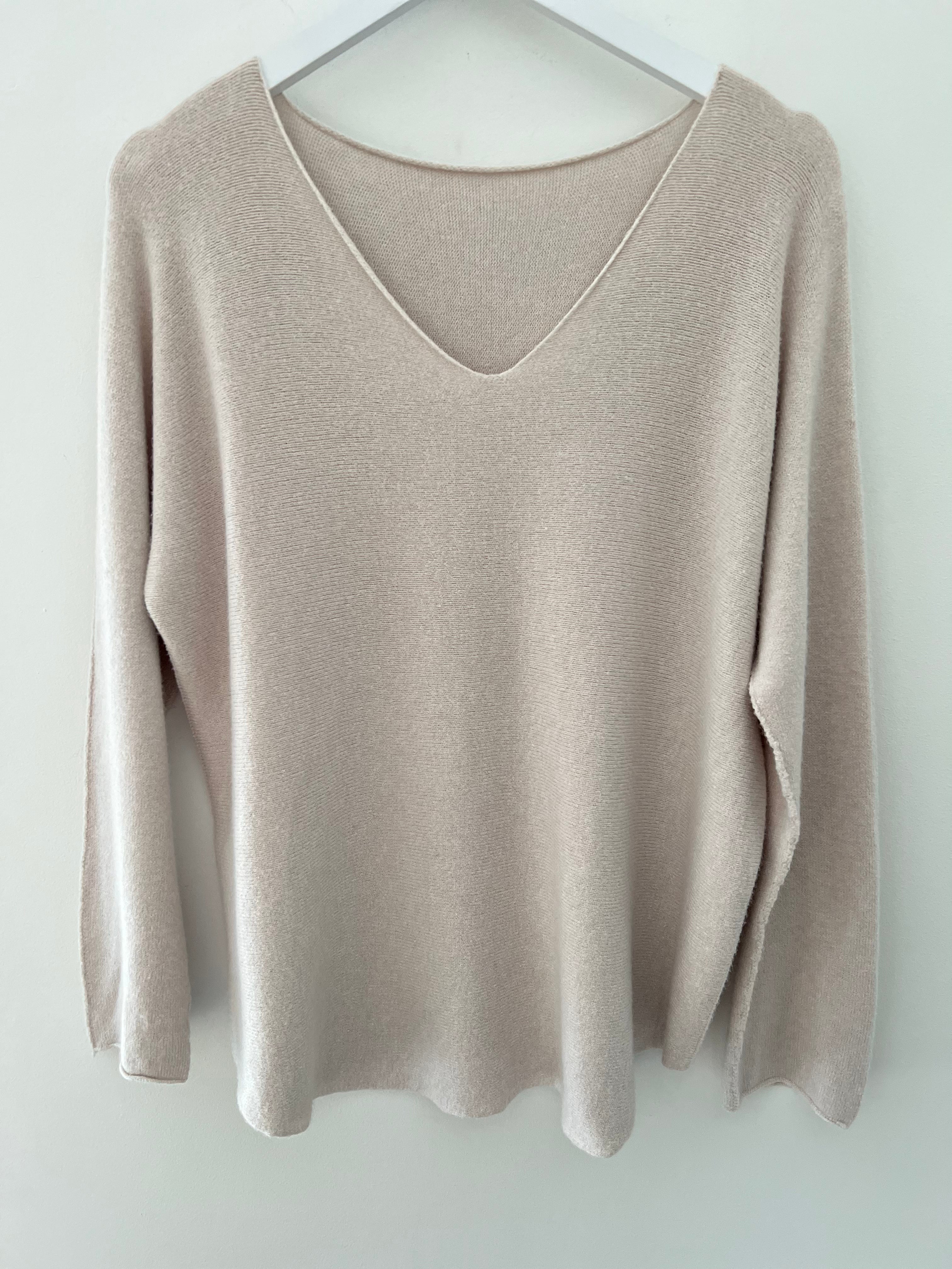 Simple V Neck Jumper in Stone