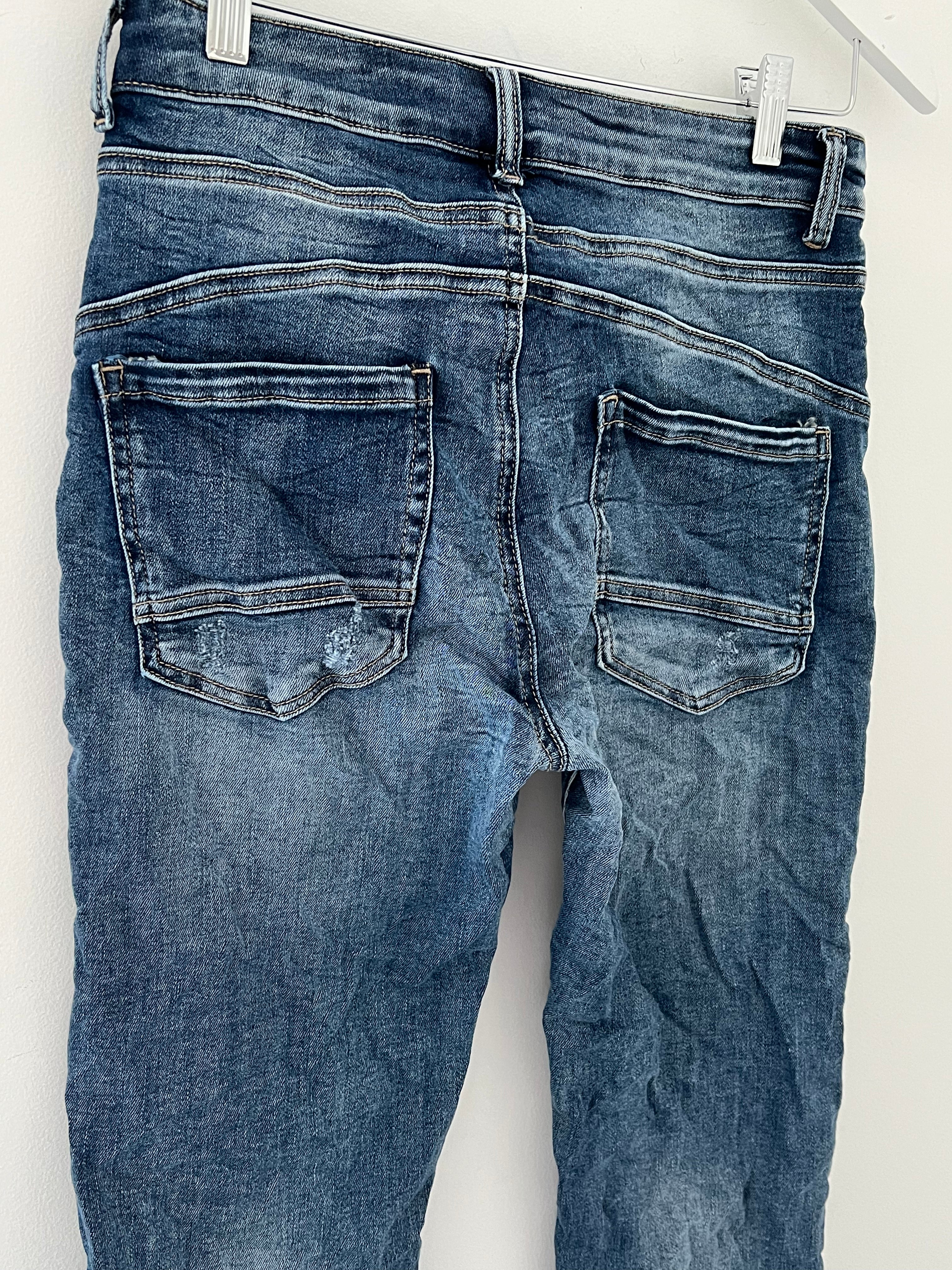 Button Fly Stretch Jeans in Mid Denim