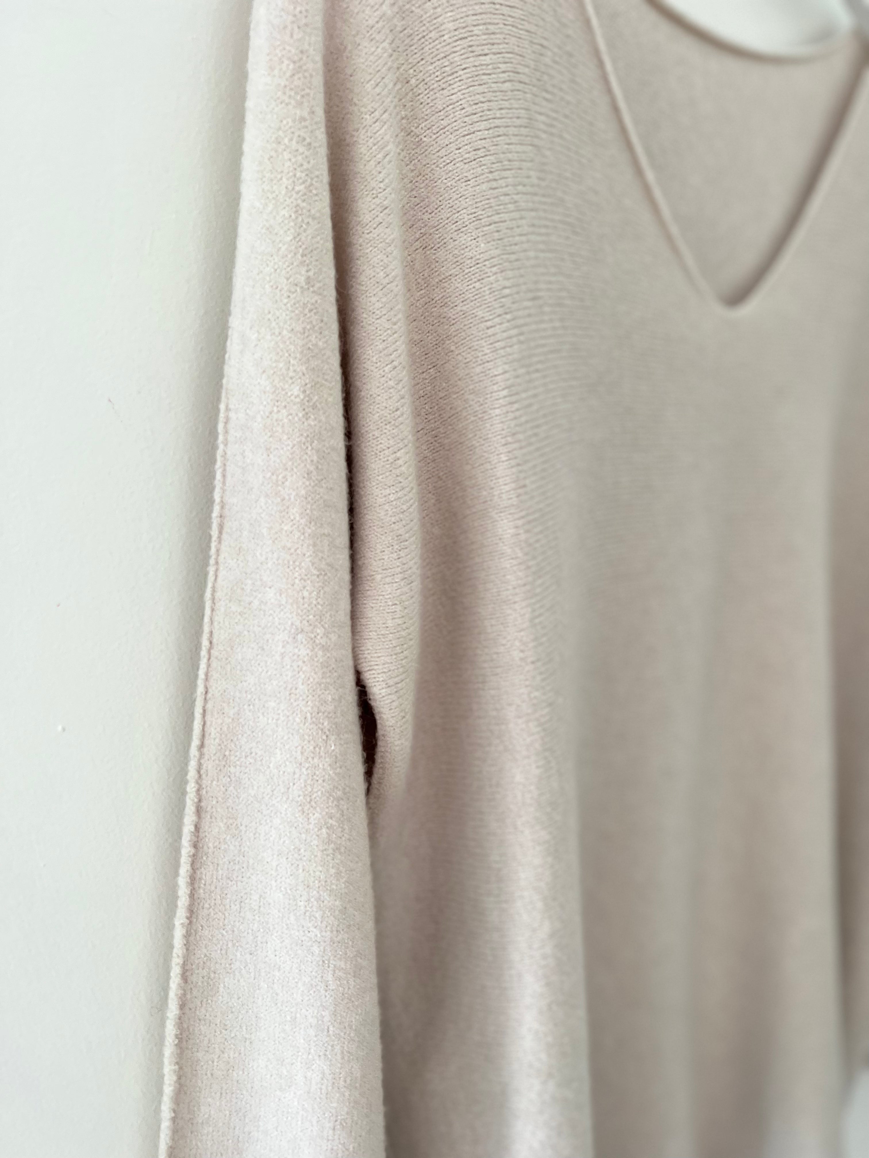 Simple V Neck Jumper in Stone