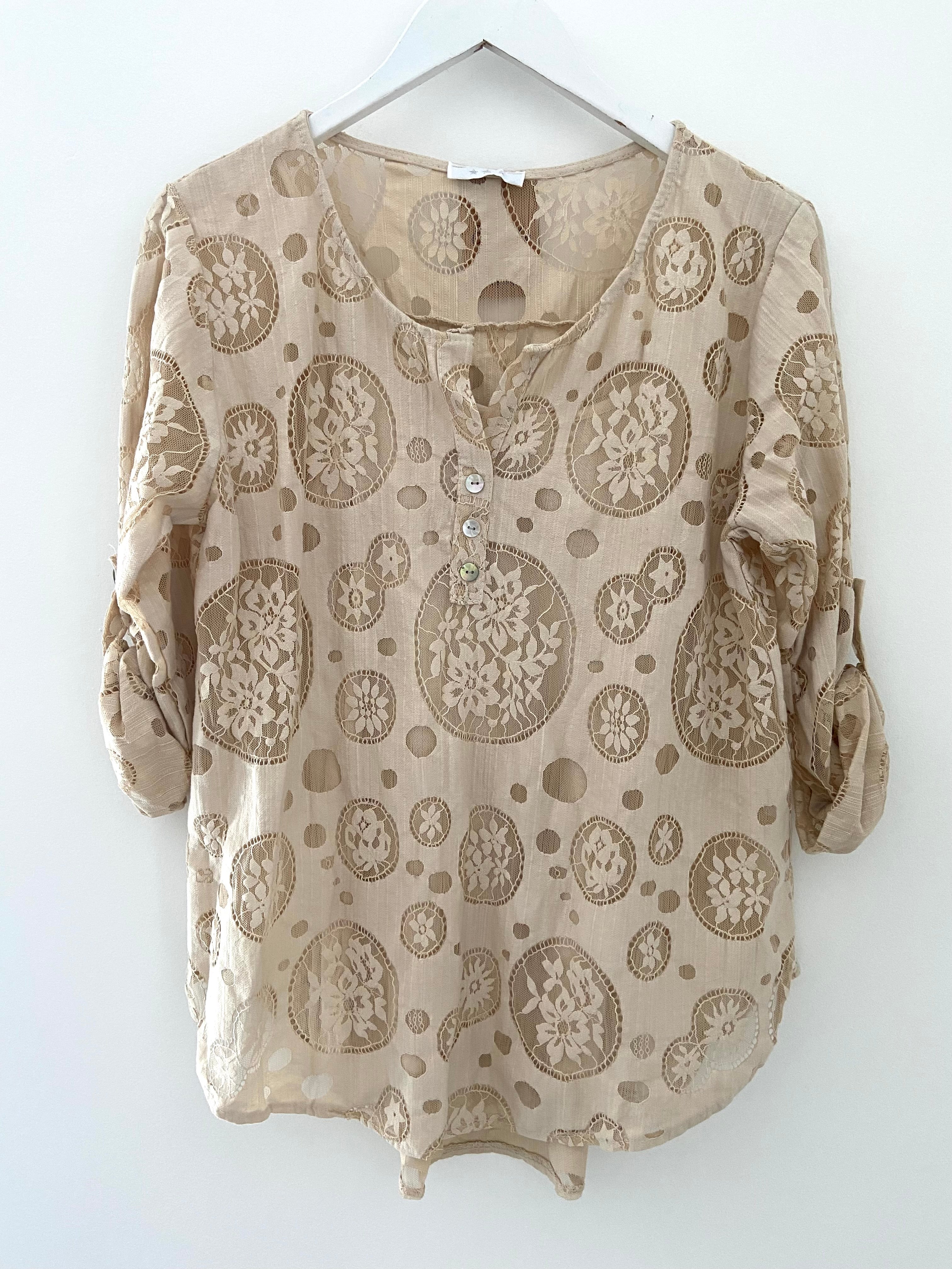 Lace Blouse & Camisole in Stone