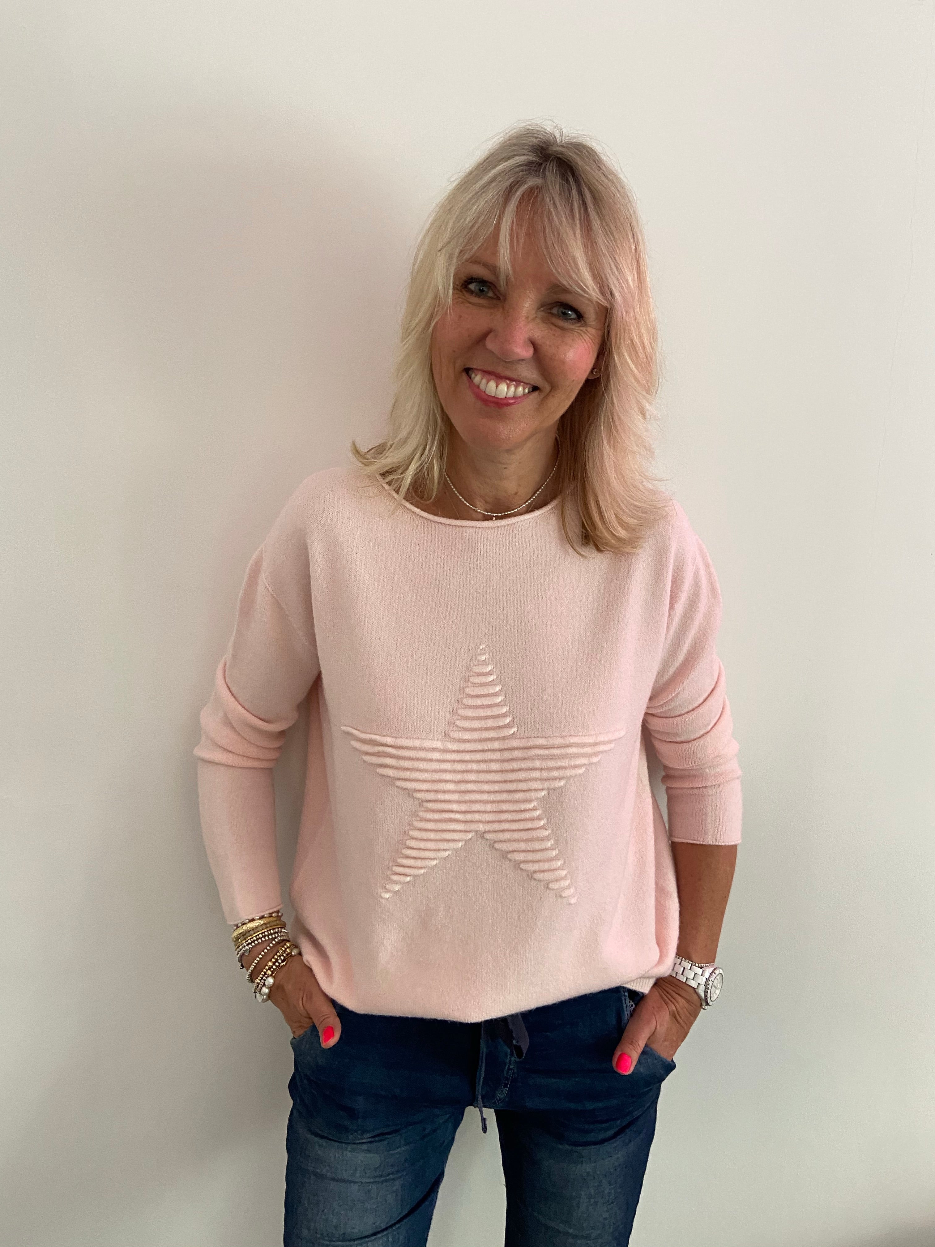 Ribbed Star Jumper in Pink